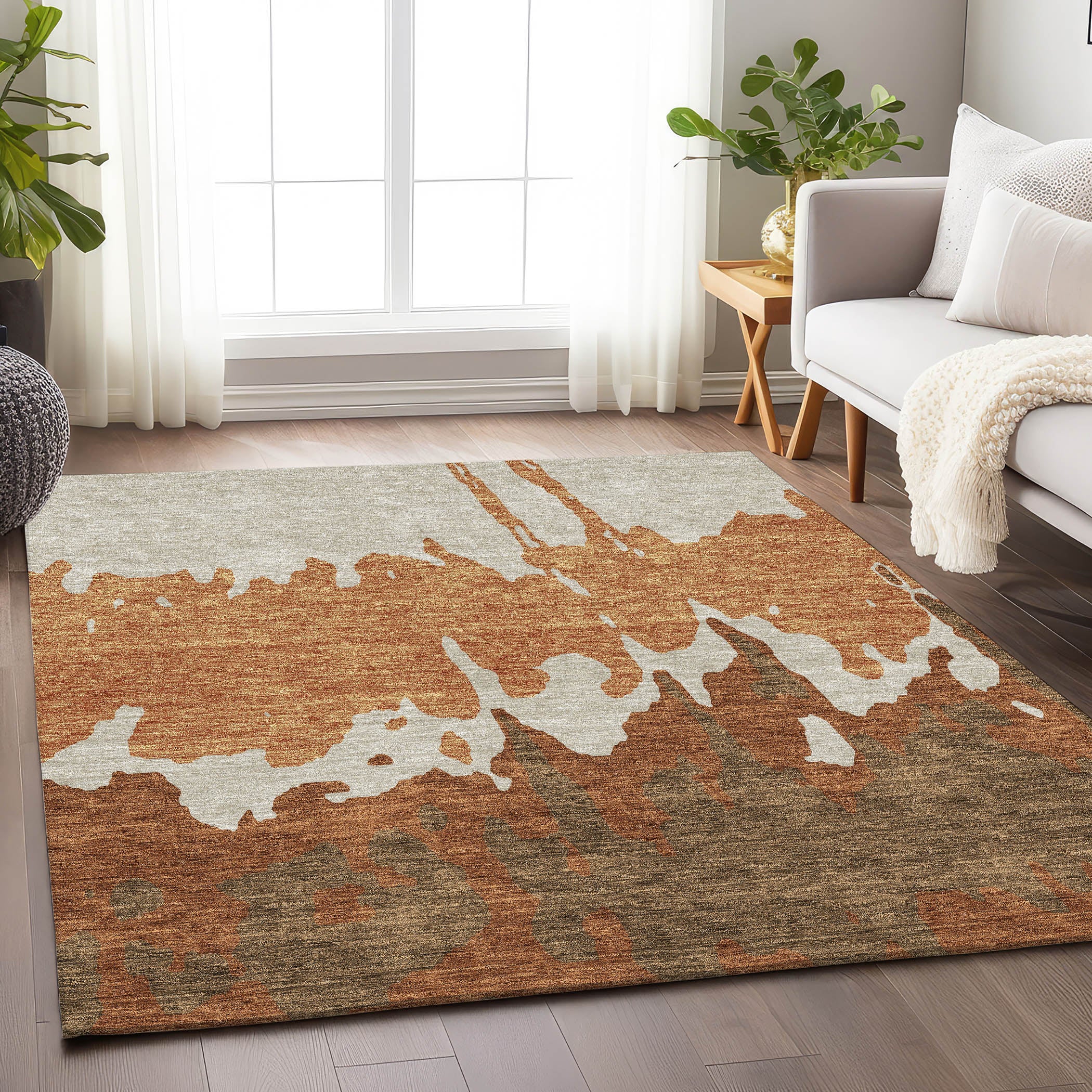 Seville Machine Washable Transitional Paprika Orange Rug 2'6" x 3'10" #shape_Rectangle