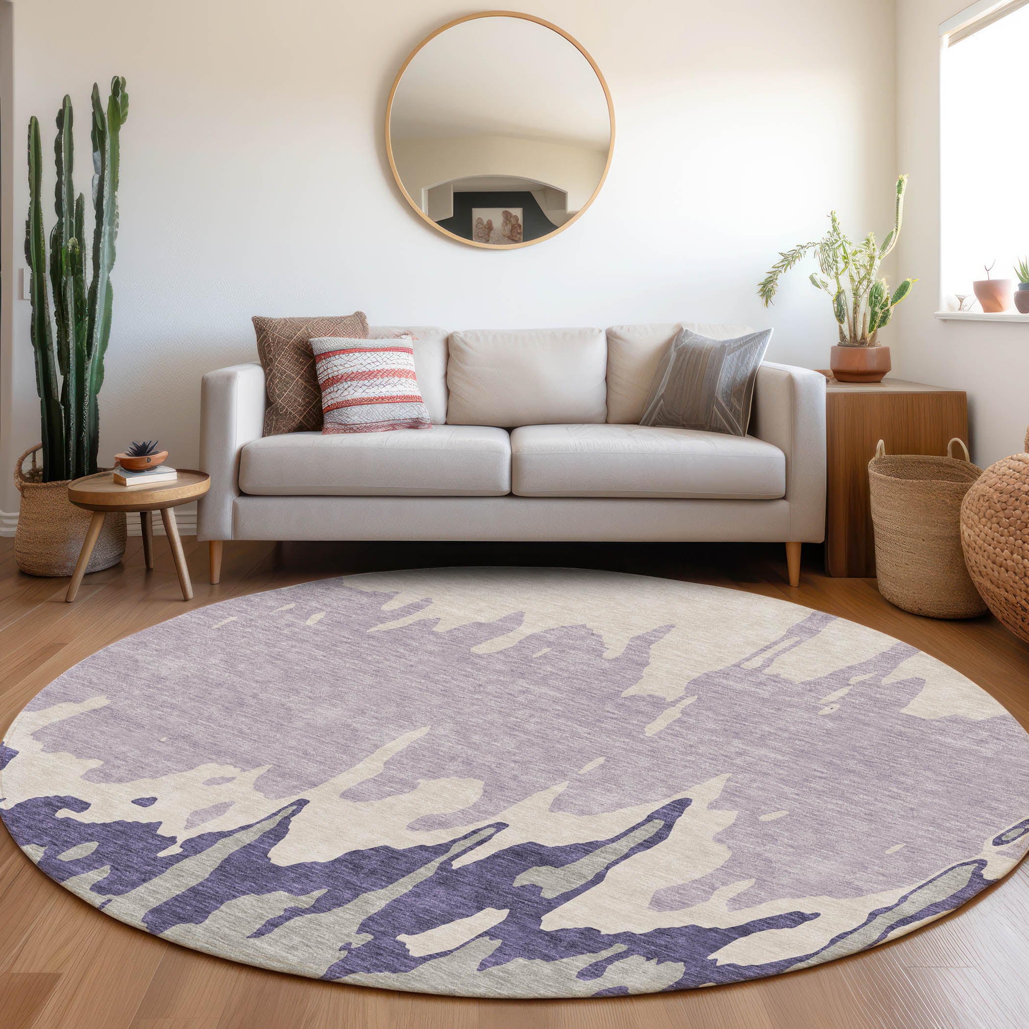 Seville Machine Washable Transitional Purple Rug 8' x 8' #shape_Round