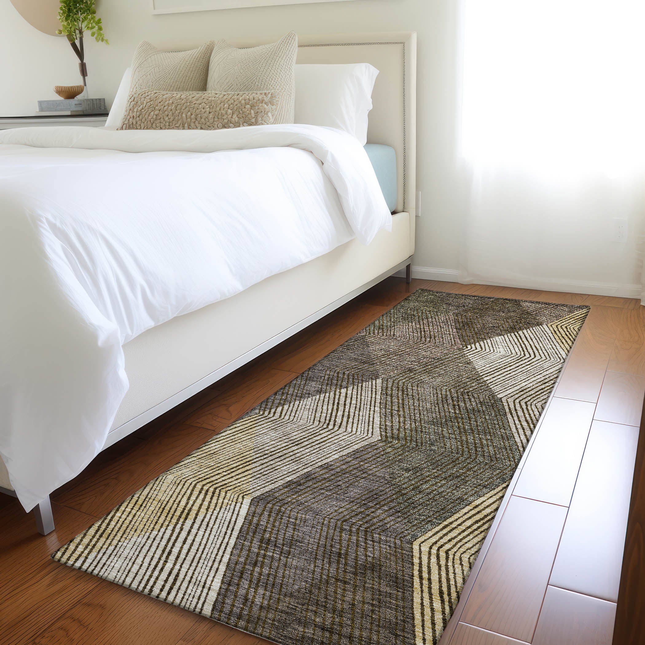 Seville Machine Washable Transitional Brown Rug 2'3" x 7'6" #shape_Runner