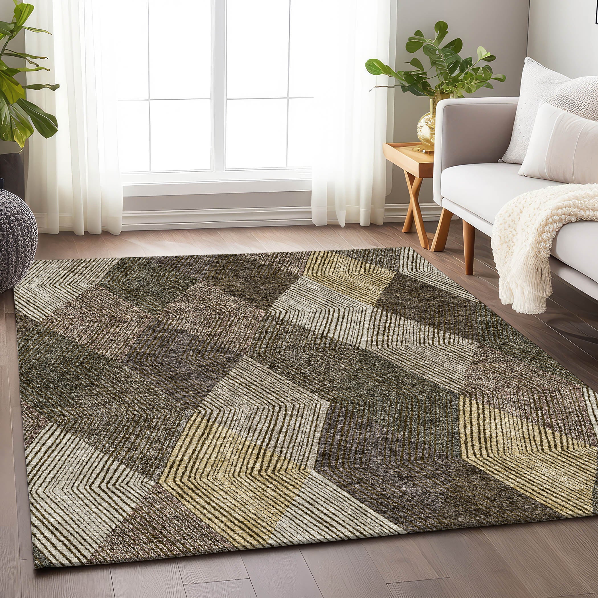 Seville Machine Washable Transitional Brown Rug 2'6" x 3'10" #shape_Rectangle