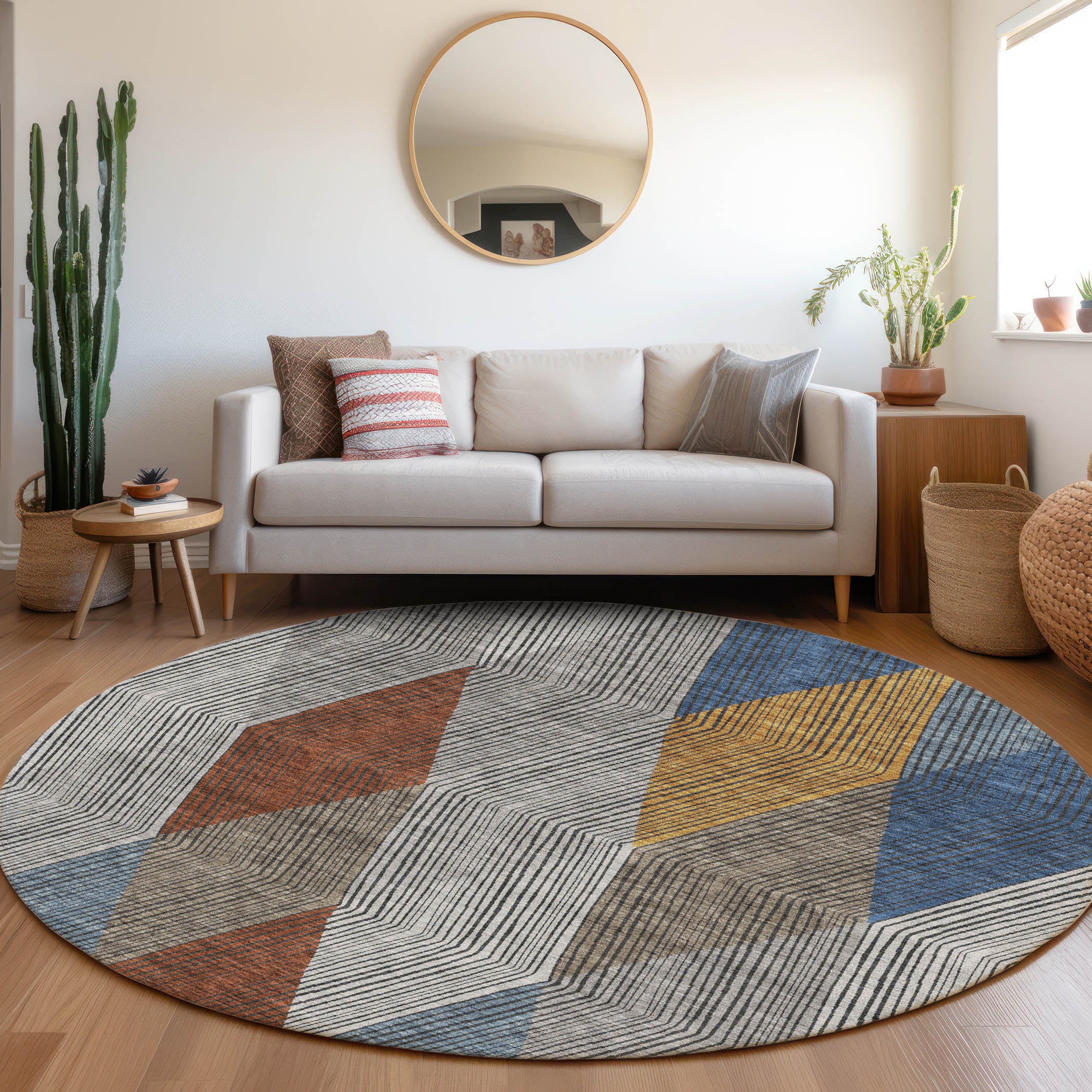 Seville Machine Washable Transitional Gray Rug 8' x 8' #shape_Round