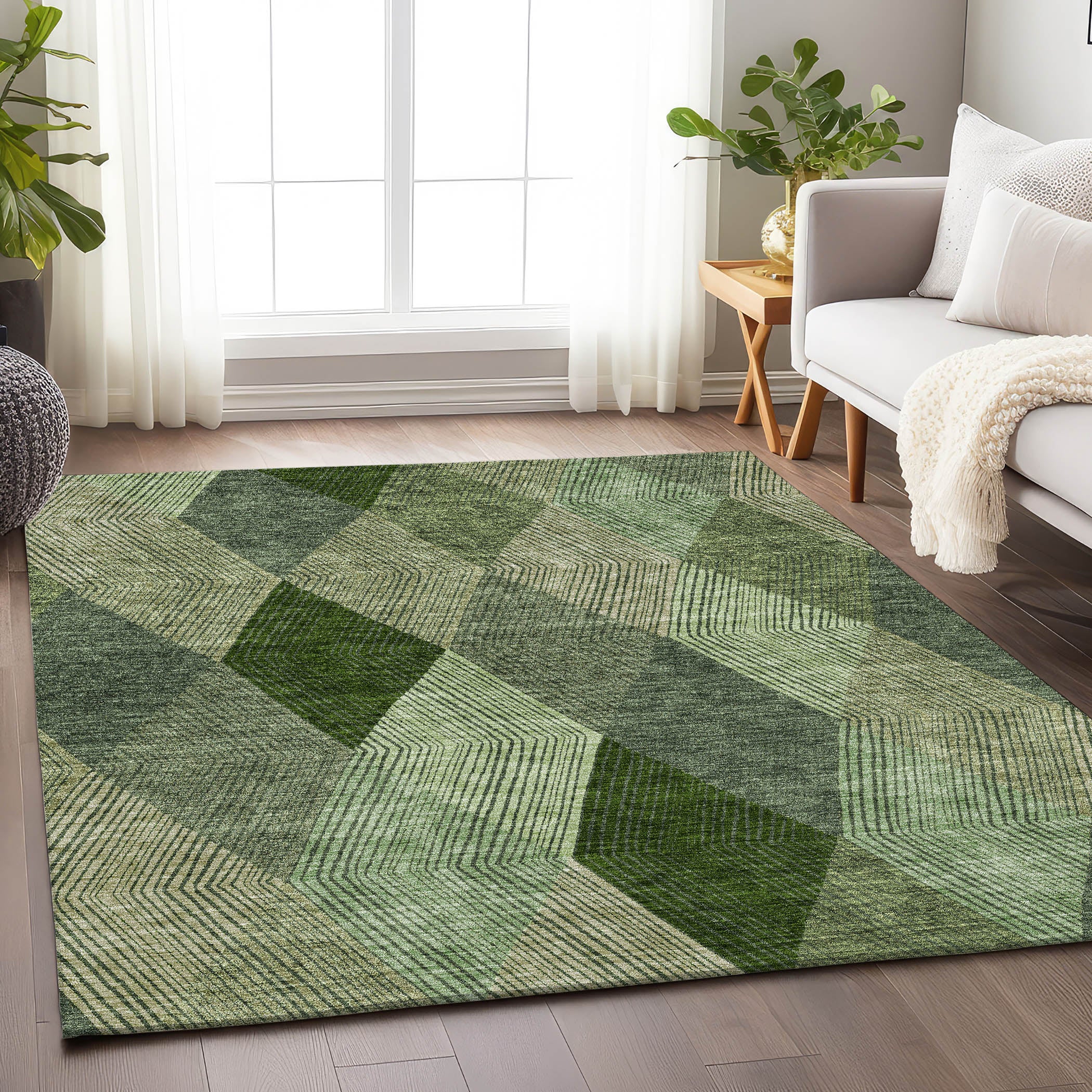 Seville Machine Washable Transitional Green Rug 2'6" x 3'10" #shape_Rectangle
