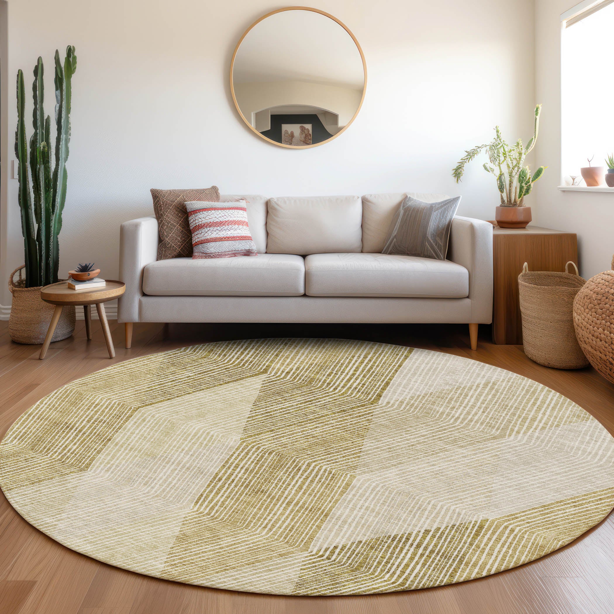 Seville Machine Washable Transitional Ivory Rug 8' x 8' #shape_Round