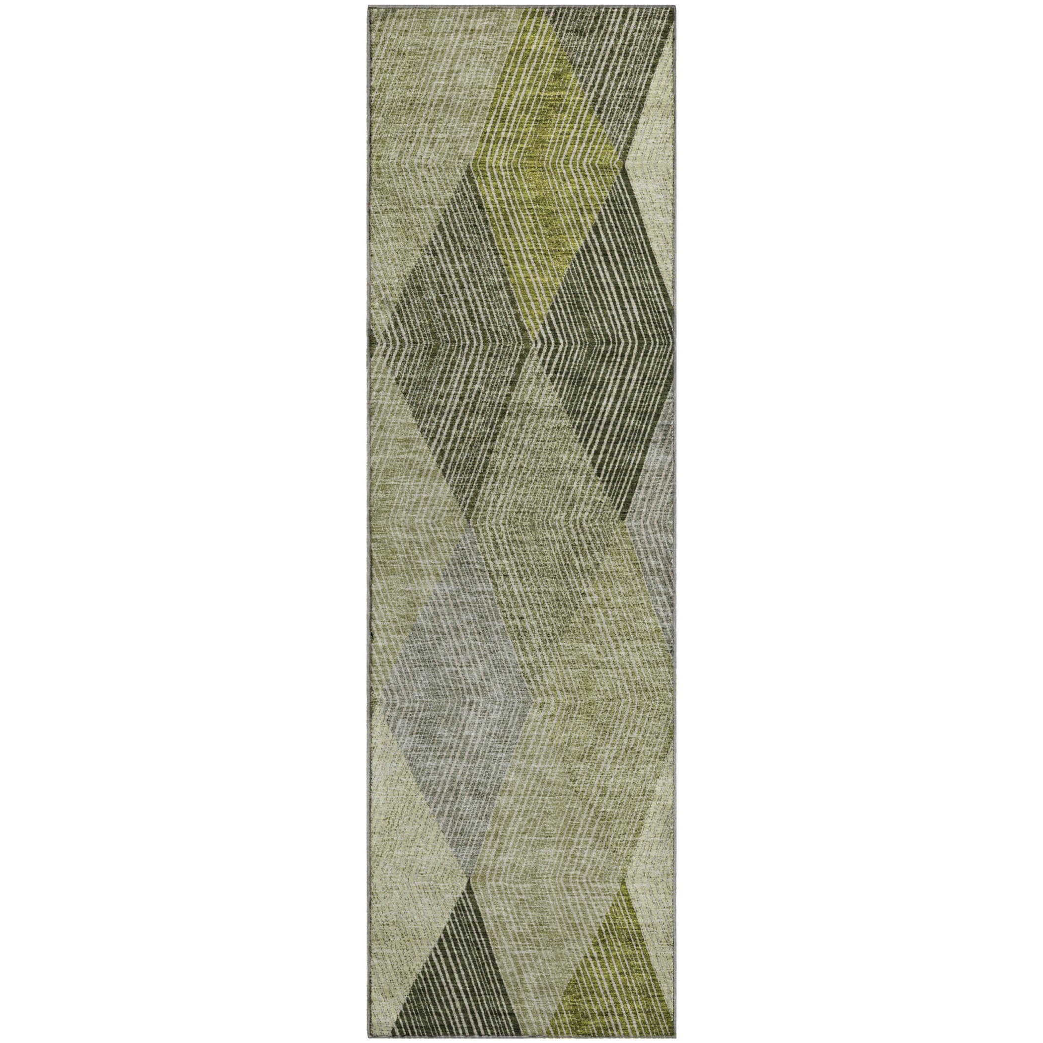 Seville Machine Washable Transitional Olive Green Rug 2'3" x 7'6" #shape_Runner