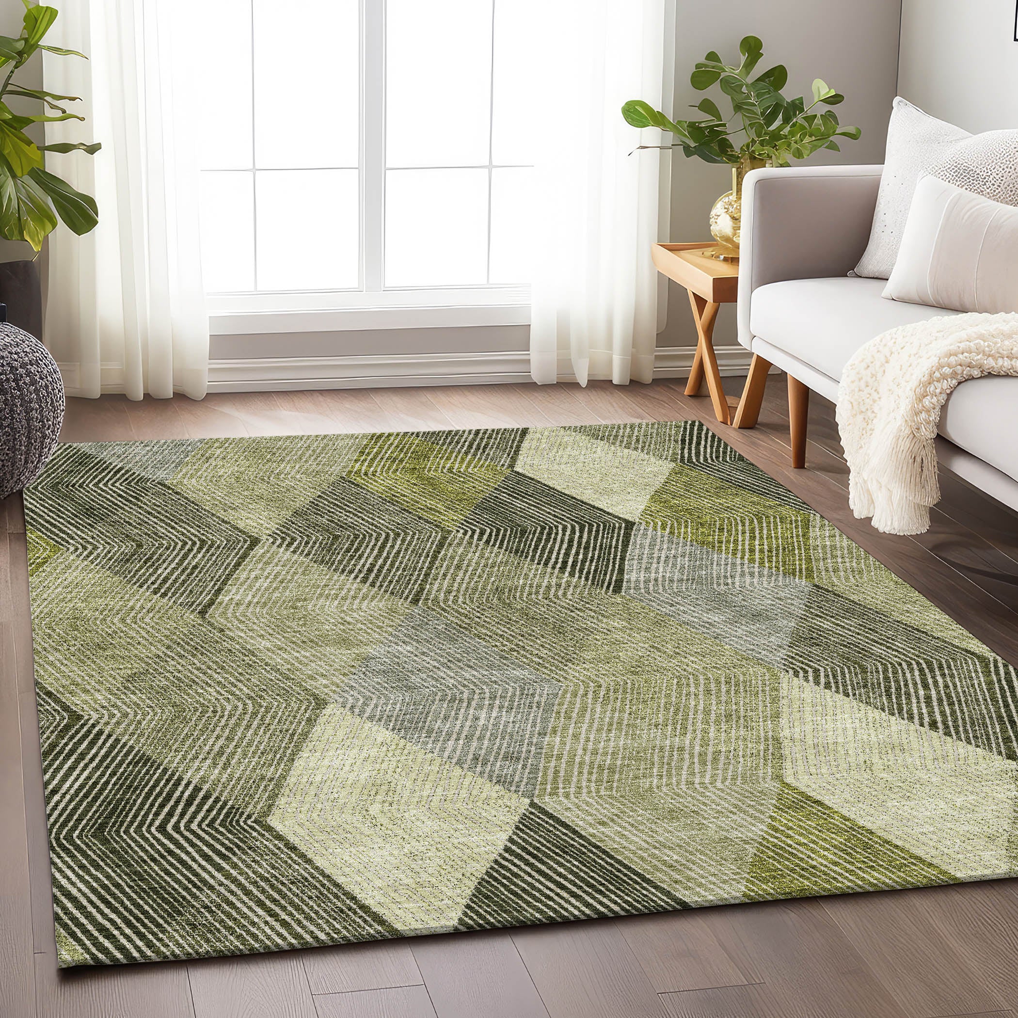 Seville Machine Washable Transitional Olive Green Rug 2'6" x 3'10" #shape_Rectangle