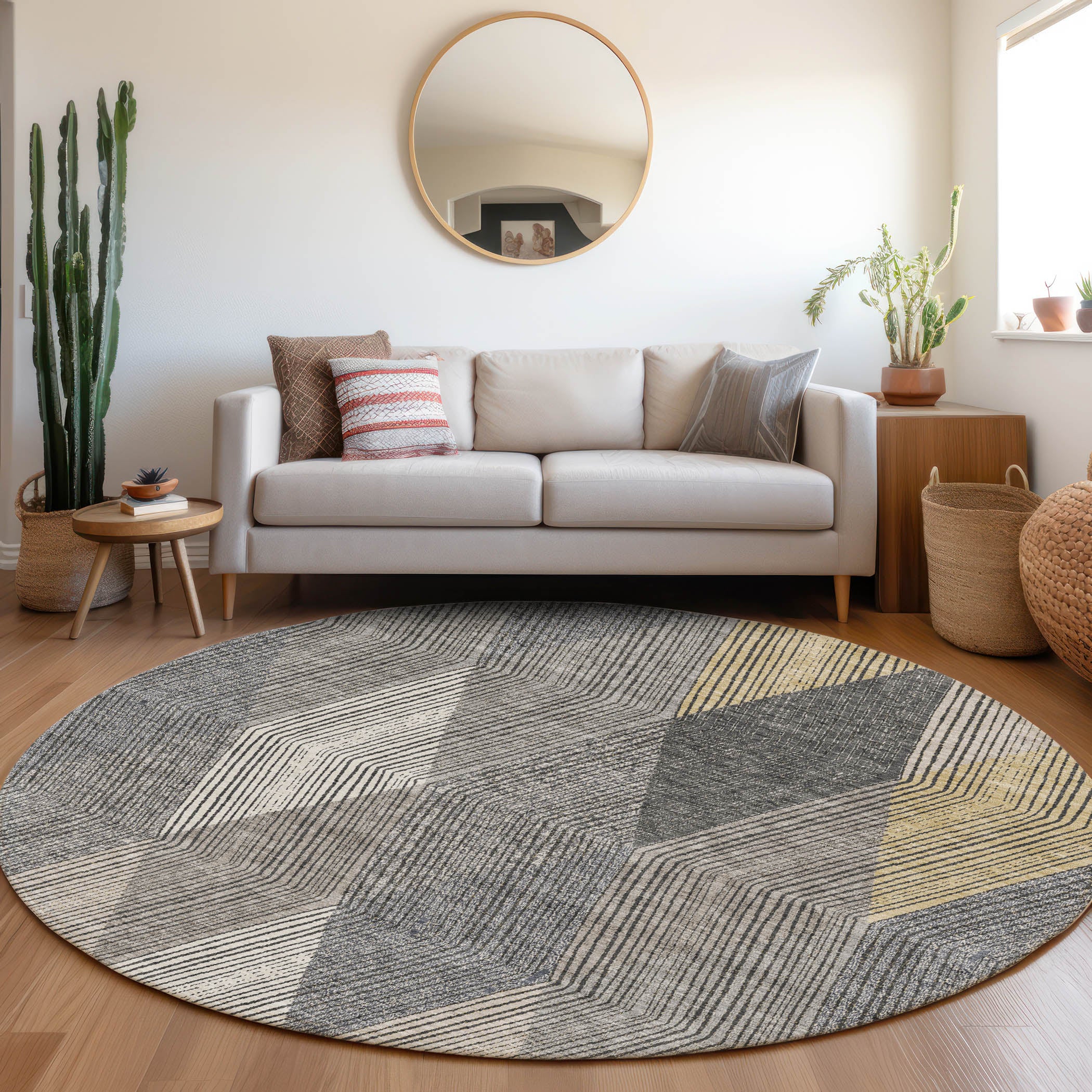 Seville Machine Washable Transitional Pewter Gray Rug 8' x 8' #shape_Round