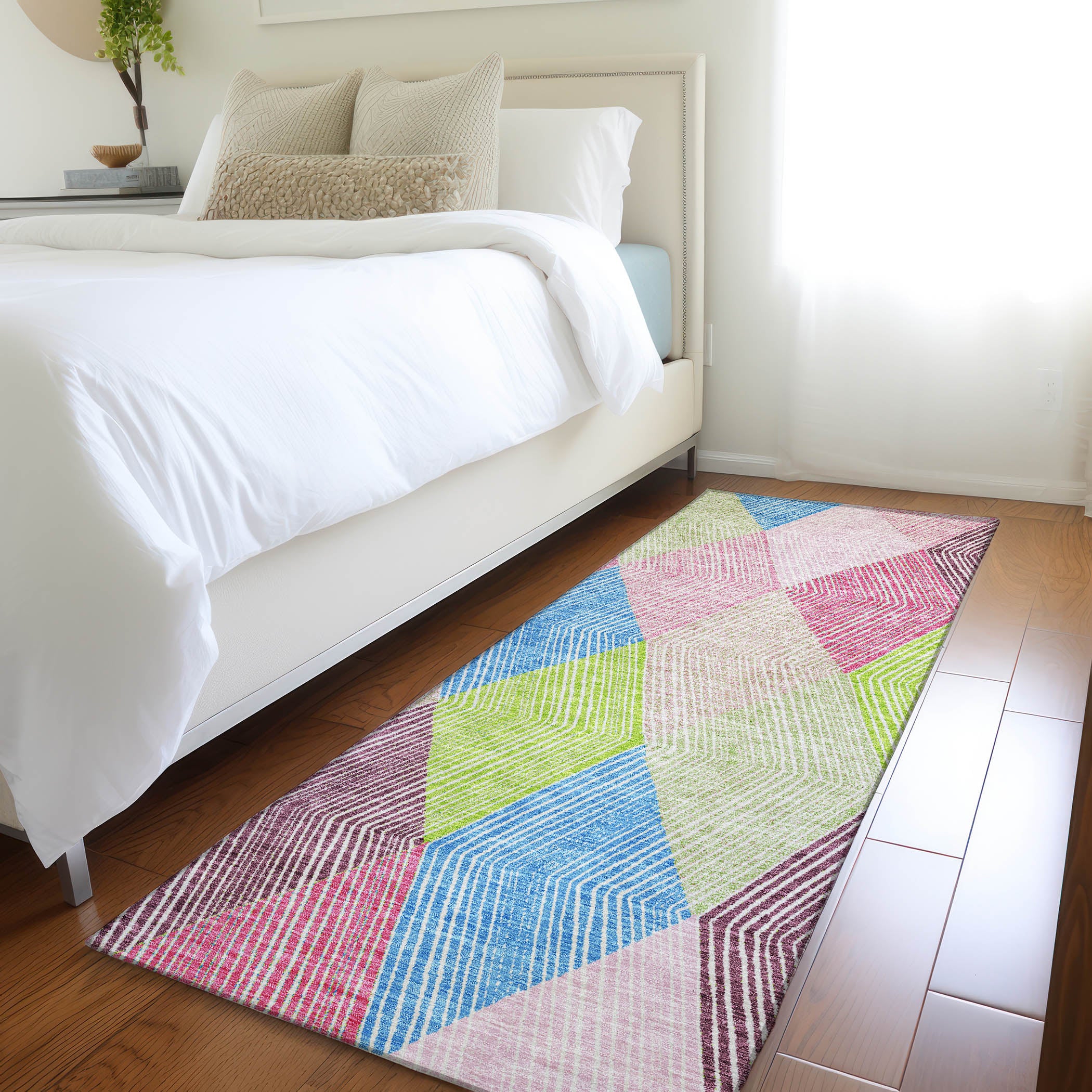Seville Machine Washable Transitional Pink Rug 2'3" x 7'6" #shape_Runner