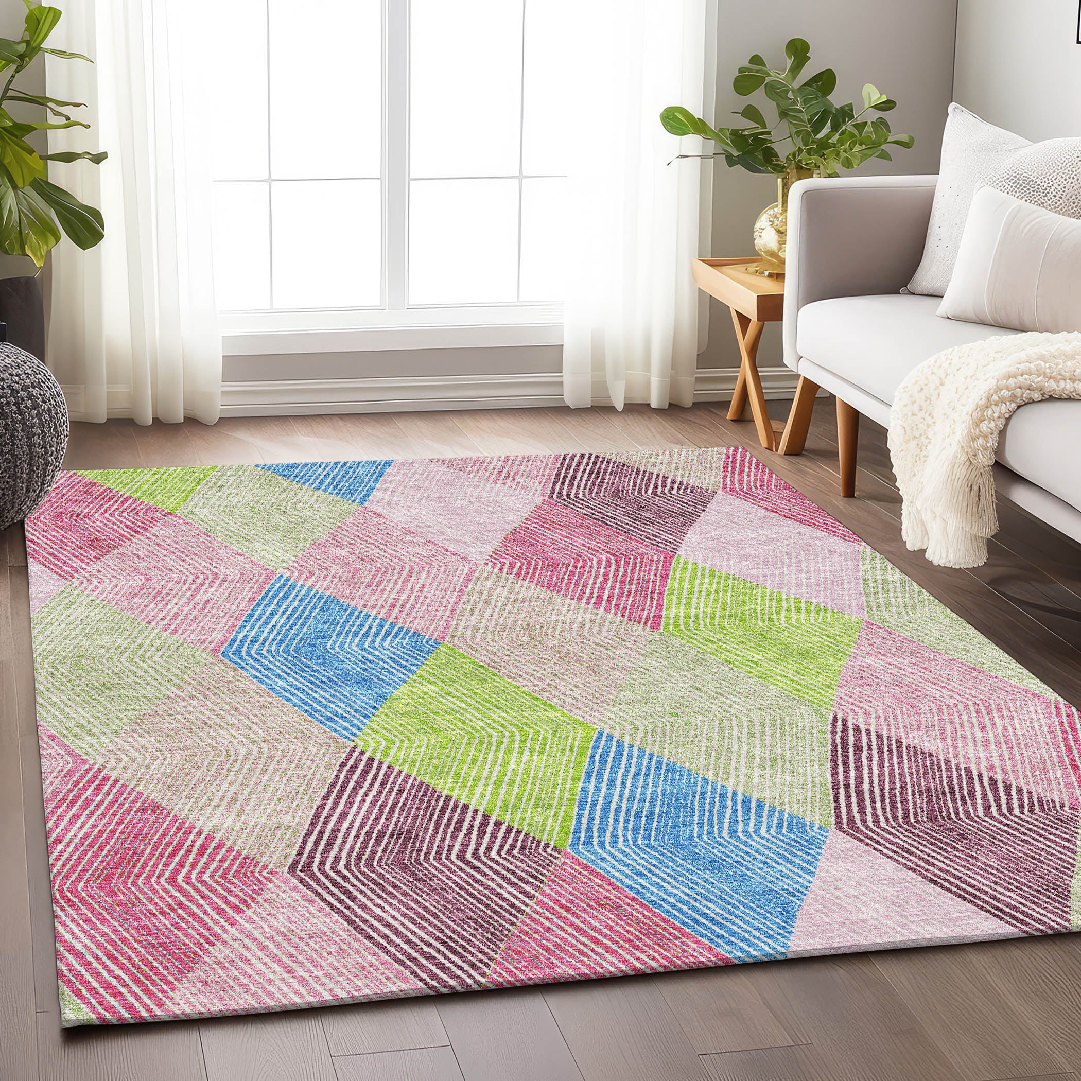 Seville Machine Washable Transitional Pink Rug 2'6" x 3'10" #shape_Rectangle