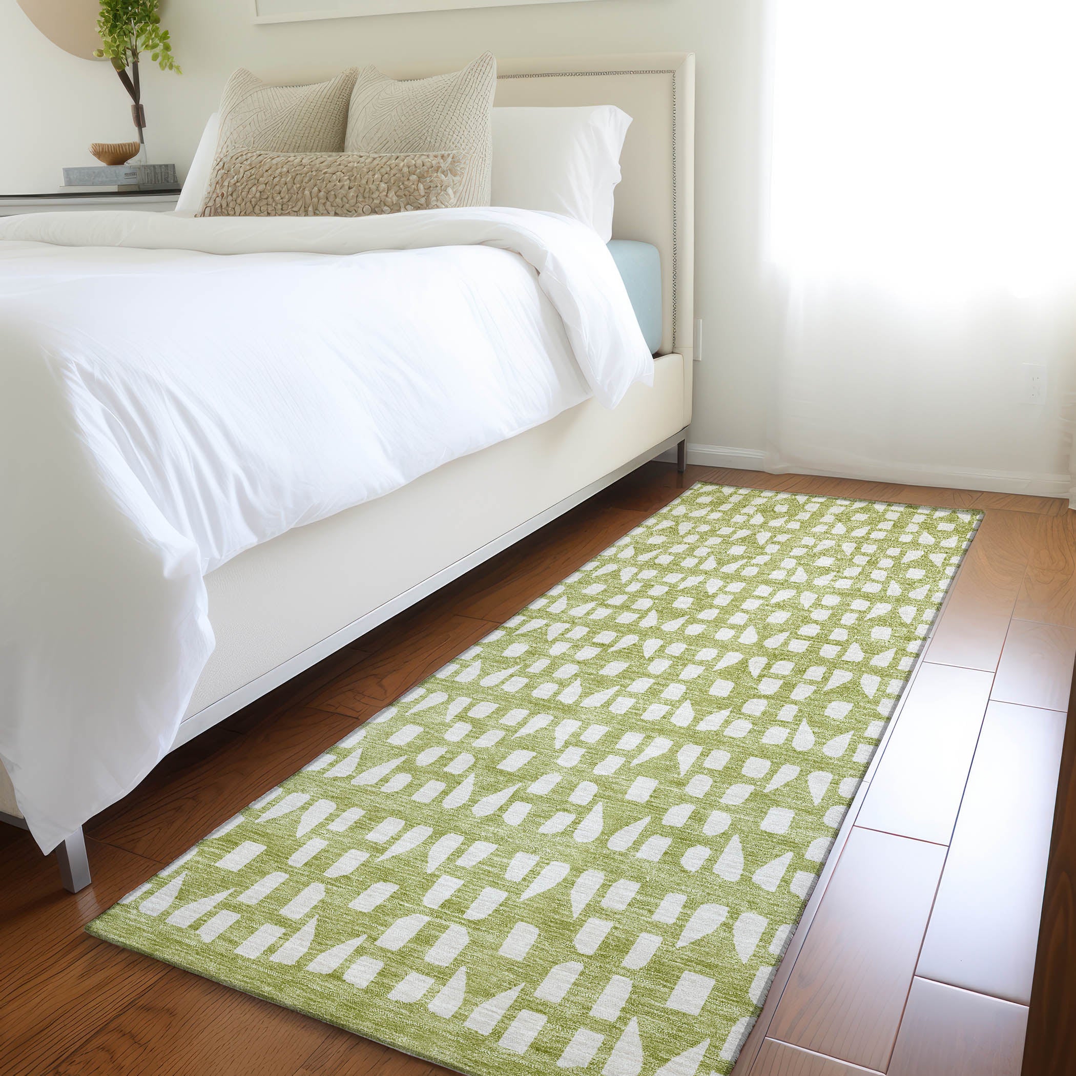 Kathmandu Machine Washable Transitional Aloe Green Rug 2'3" x 7'6" #shape_Runner