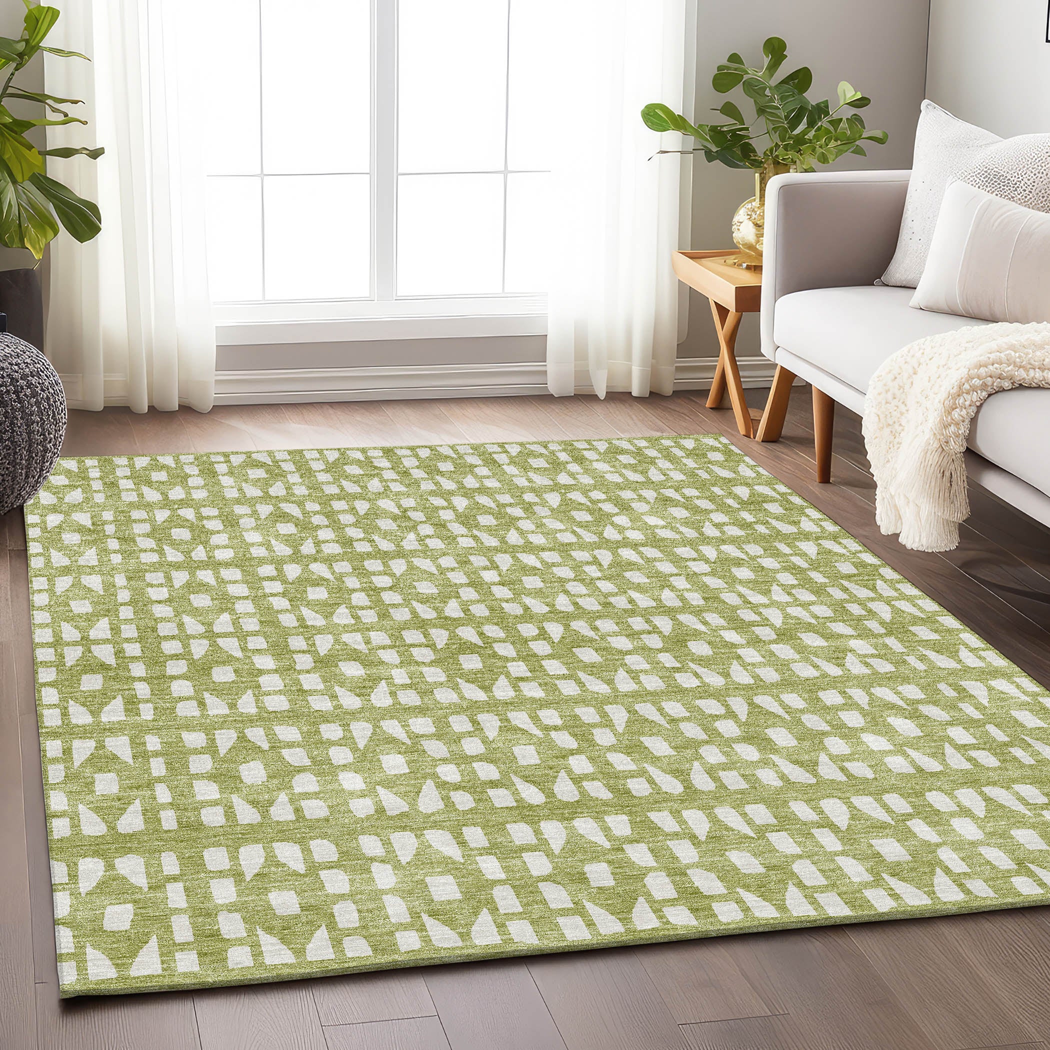 Kathmandu Machine Washable Transitional Aloe Green Rug 2'6" x 3'10" #shape_Rectangle