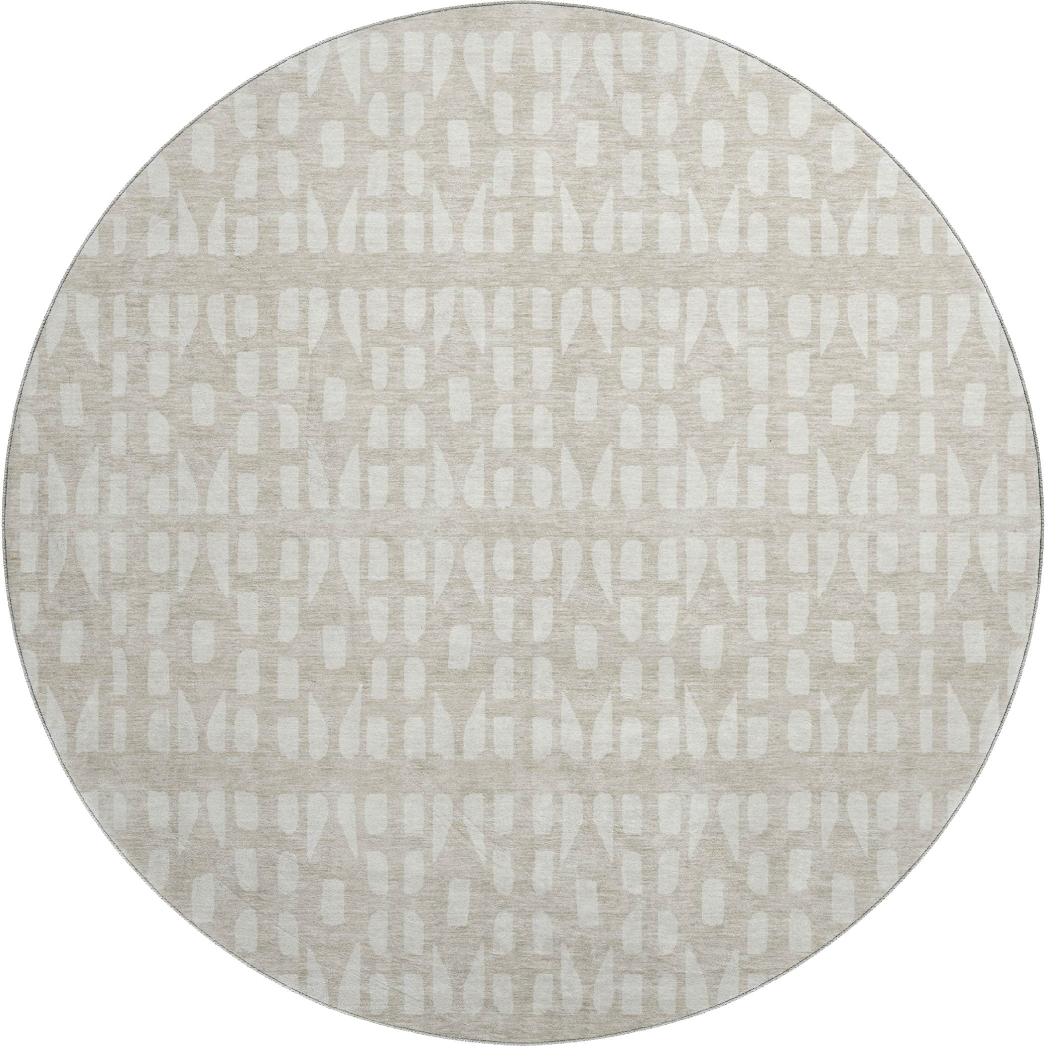 Kathmandu Machine Washable Transitional Beige Brown Rug 8' x 8' #shape_Round