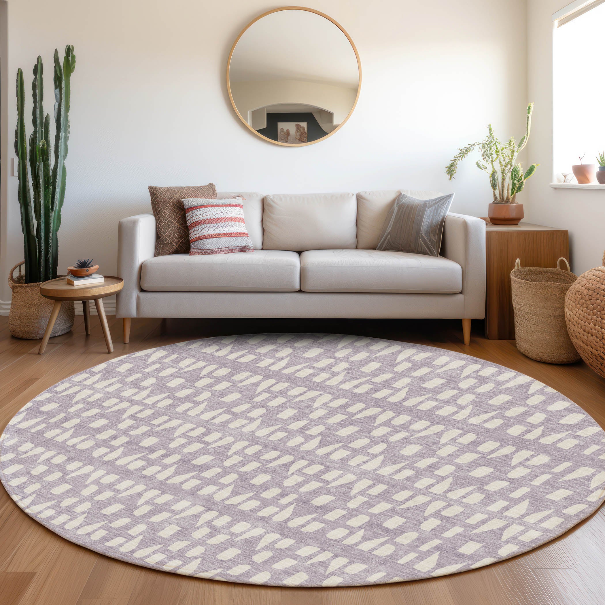 Kathmandu Machine Washable Transitional Lavender Purple Rug 8' x 8' #shape_Round