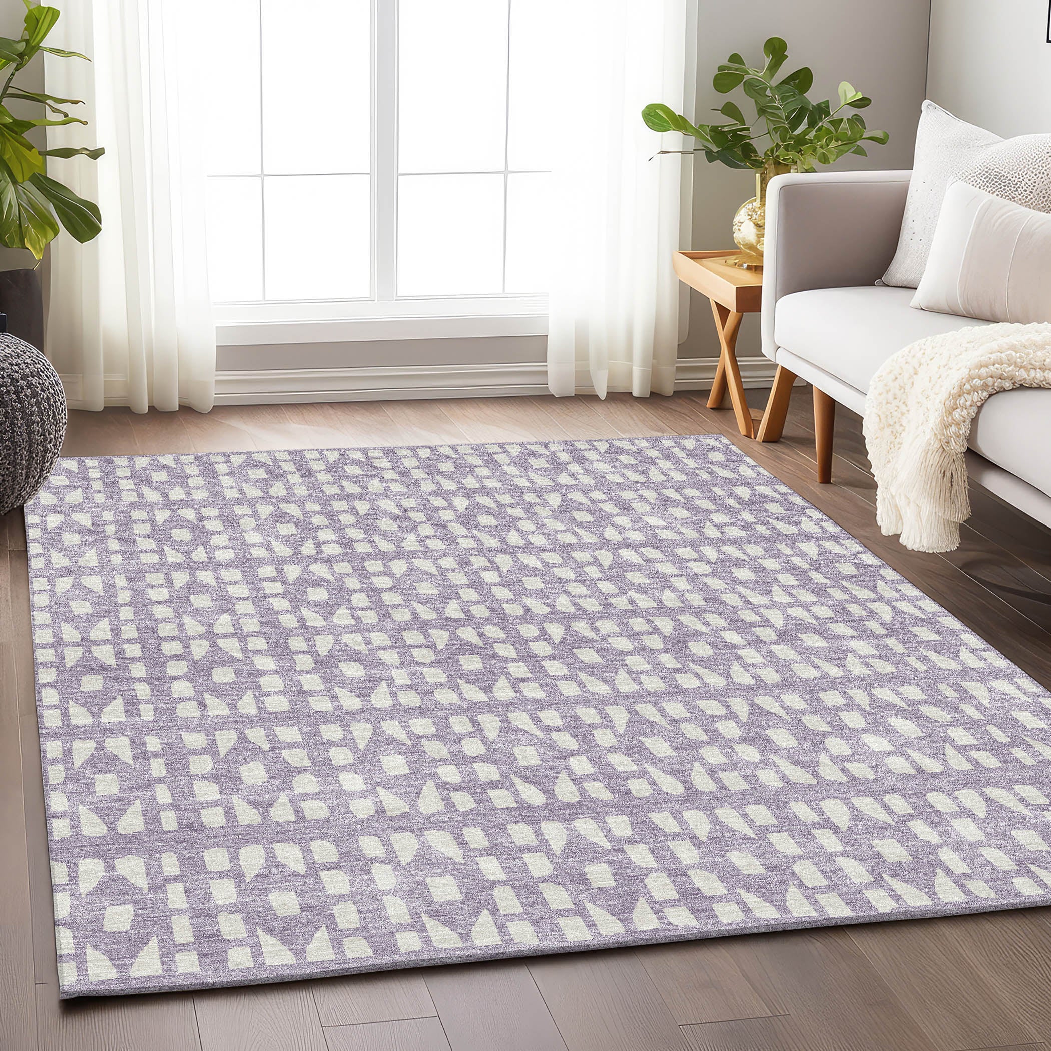 Kathmandu Machine Washable Transitional Lavender Purple Rug 2'6" x 3'10" #shape_Rectangle