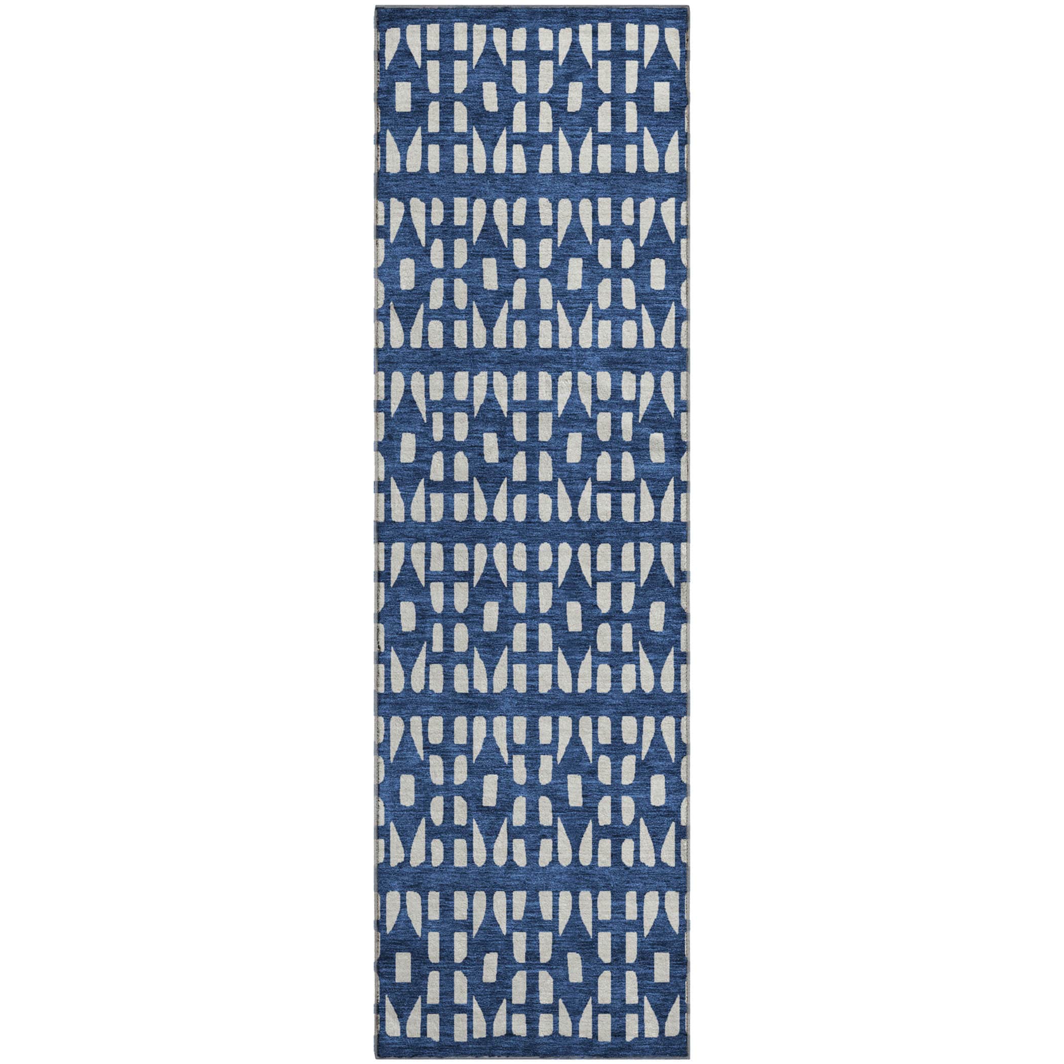 Kathmandu Machine Washable Transitional Navy Blue Rug 2'3" x 7'6" #shape_Runner