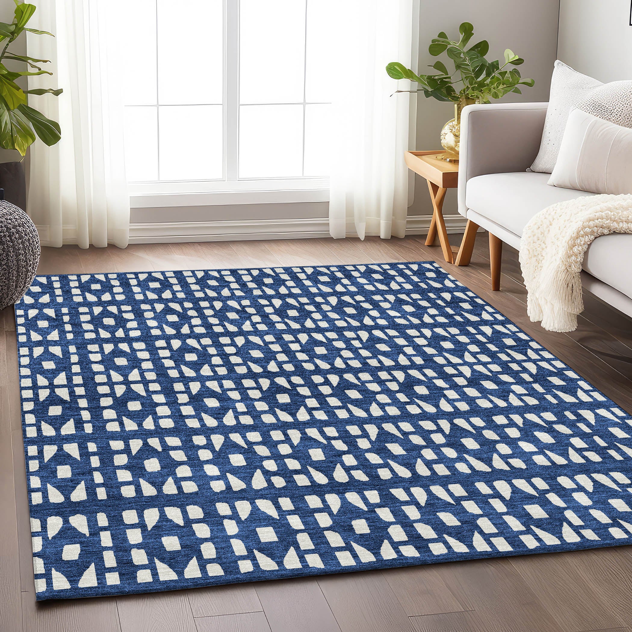 Kathmandu Machine Washable Transitional Navy Blue Rug 2'6" x 3'10" #shape_Rectangle