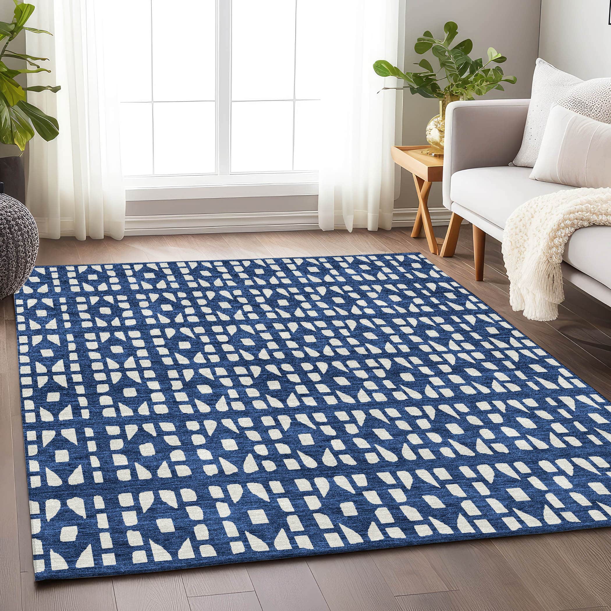 Kathmandu Machine Washable Transitional Navy Blue Rug 2'6" x 3'10" #shape_Rectangle