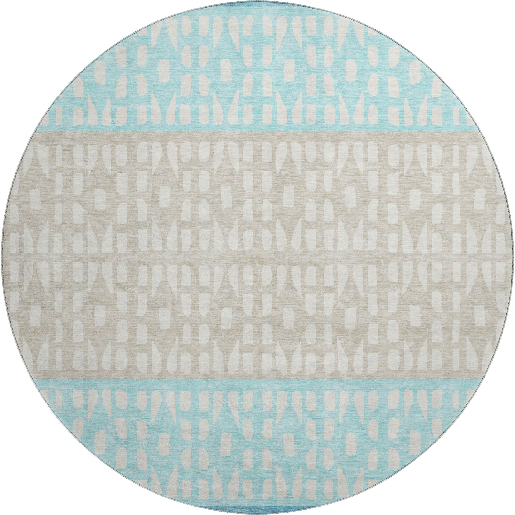 Florence Machine Washable Transitional Teal Rug 8' x 8' #shape_Round
