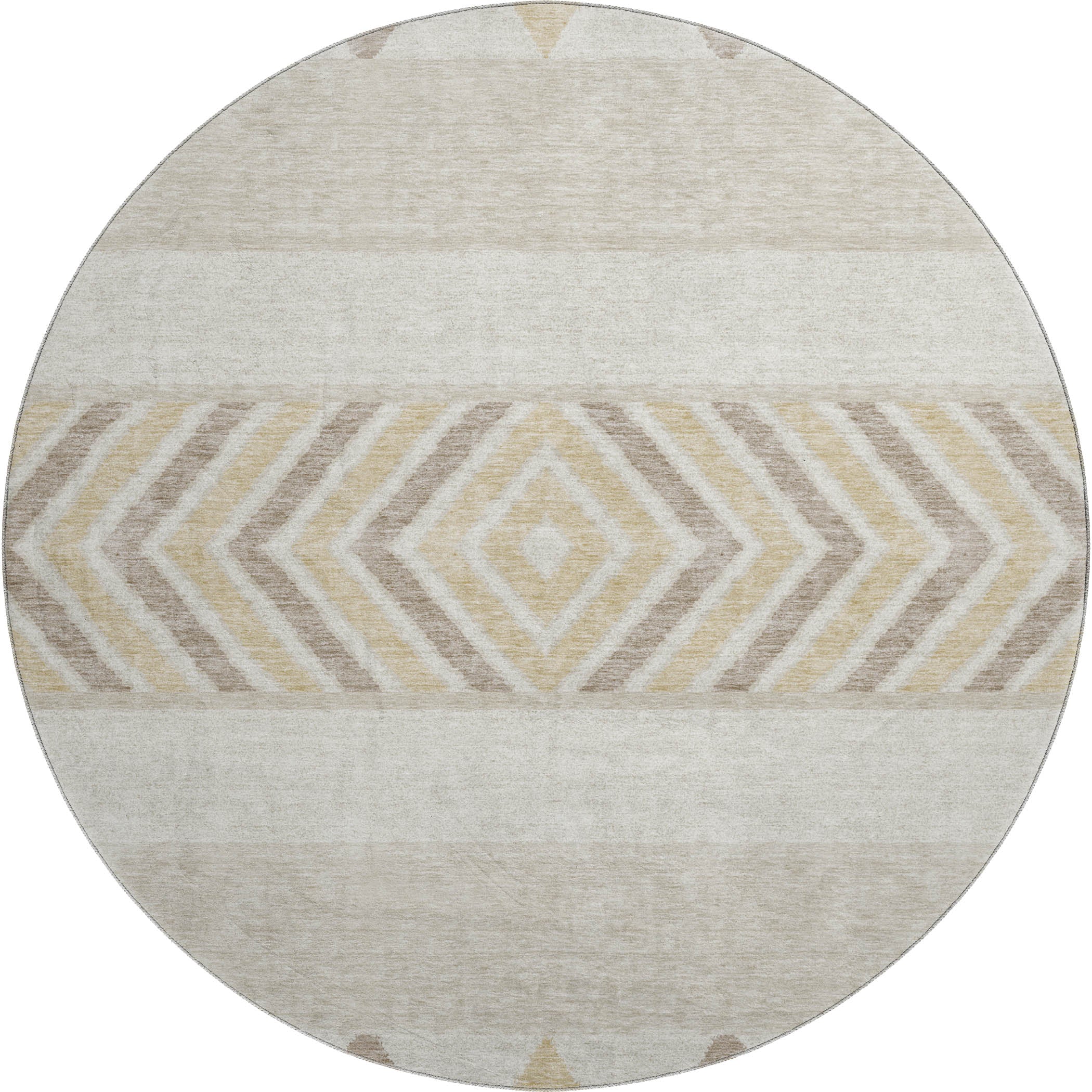 Kotor Machine Washable Transitional Beige Brown Rug 8' x 8' #shape_Round
