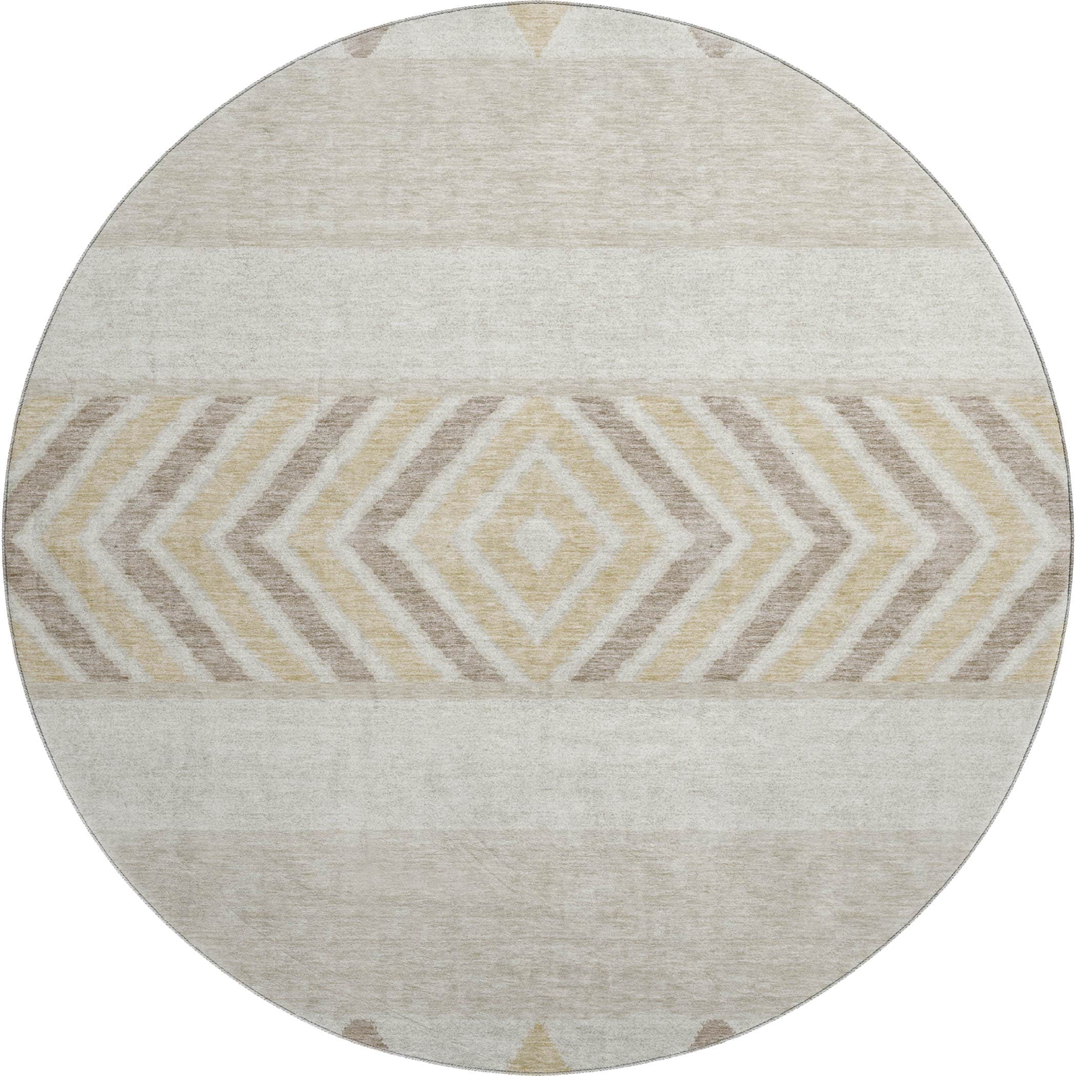 Kotor Machine Washable Transitional Beige Brown Rug 8' x 8' #shape_Round
