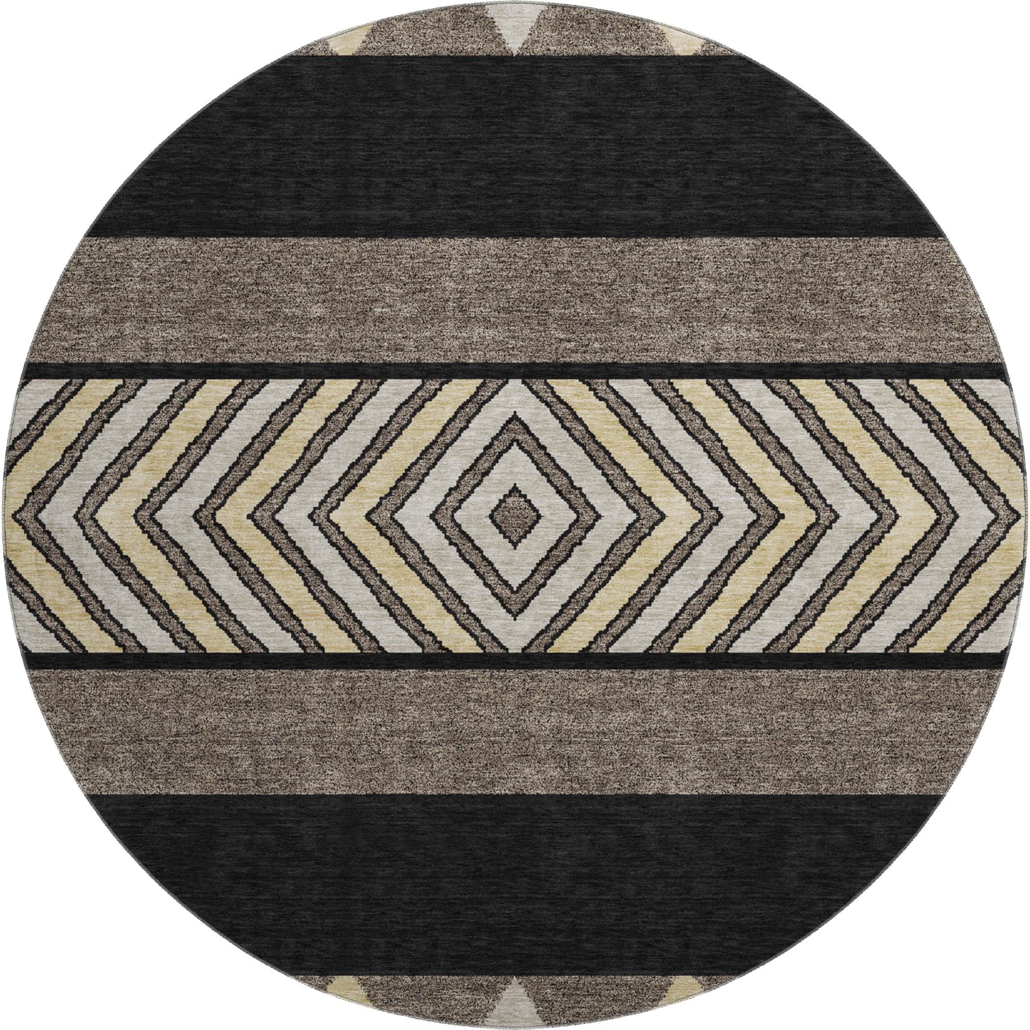 Kotor Machine Washable Transitional Black Rug 8' x 8' #shape_Round