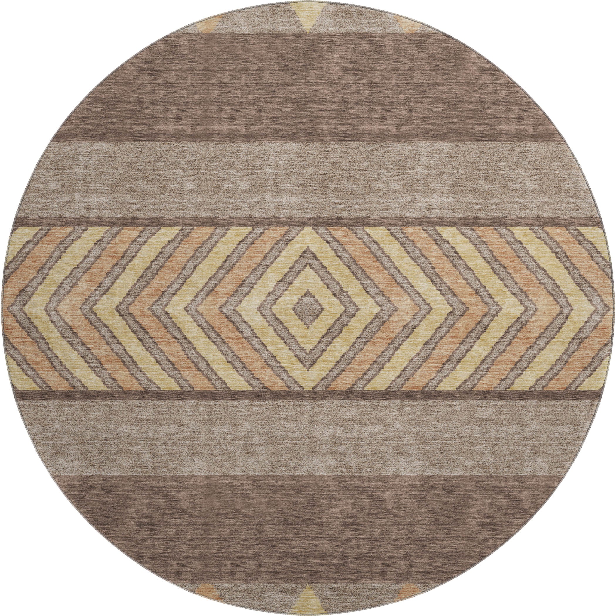 Kotor Machine Washable Transitional Brown Rug 8' x 8' #shape_Round