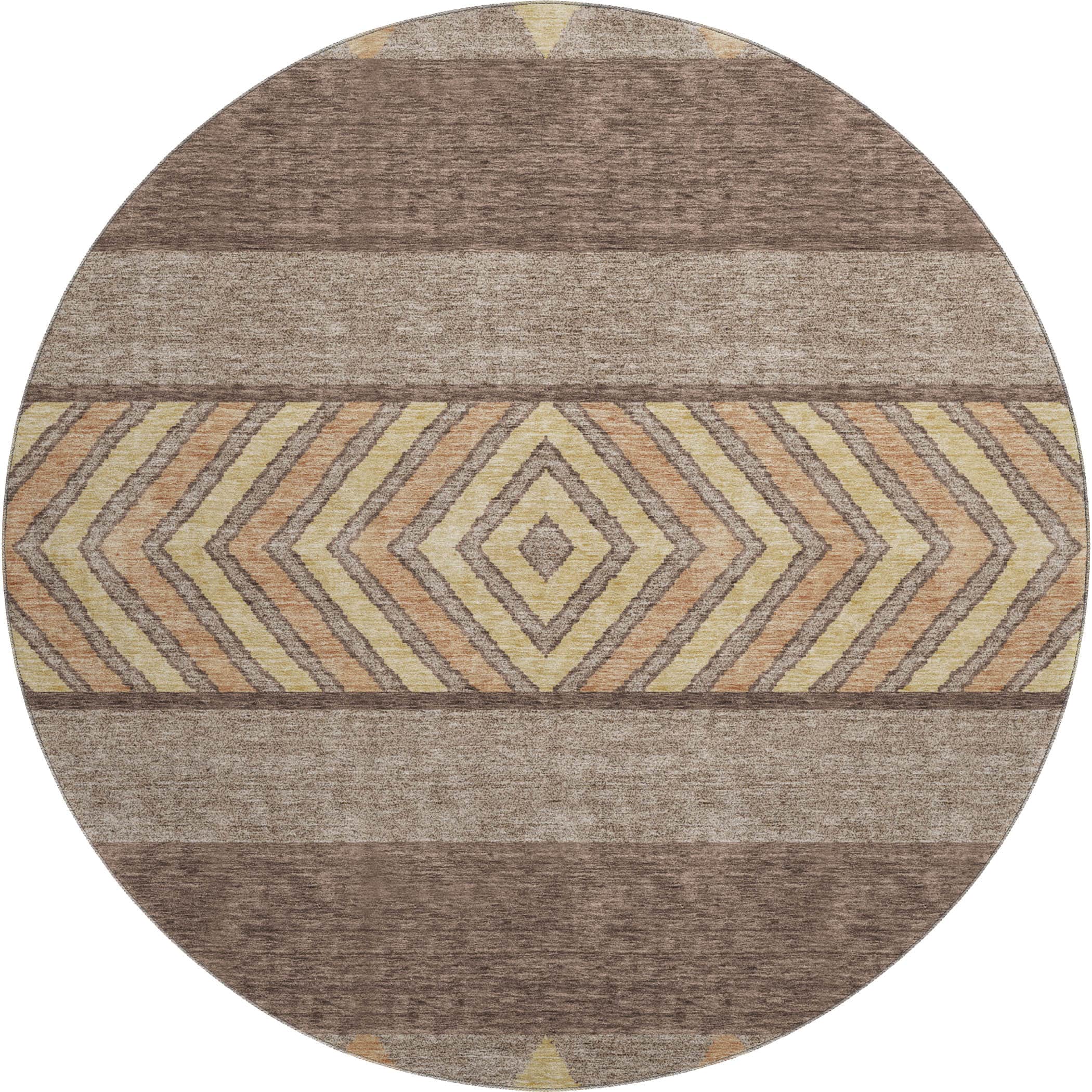Kotor Machine Washable Transitional Brown Rug 8' x 8' #shape_Round