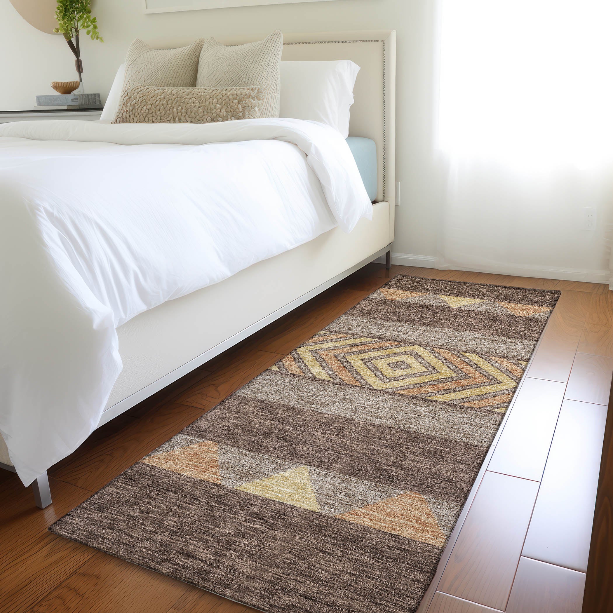Kotor Machine Washable Transitional Brown Rug 2'3" x 7'6" #shape_Runner