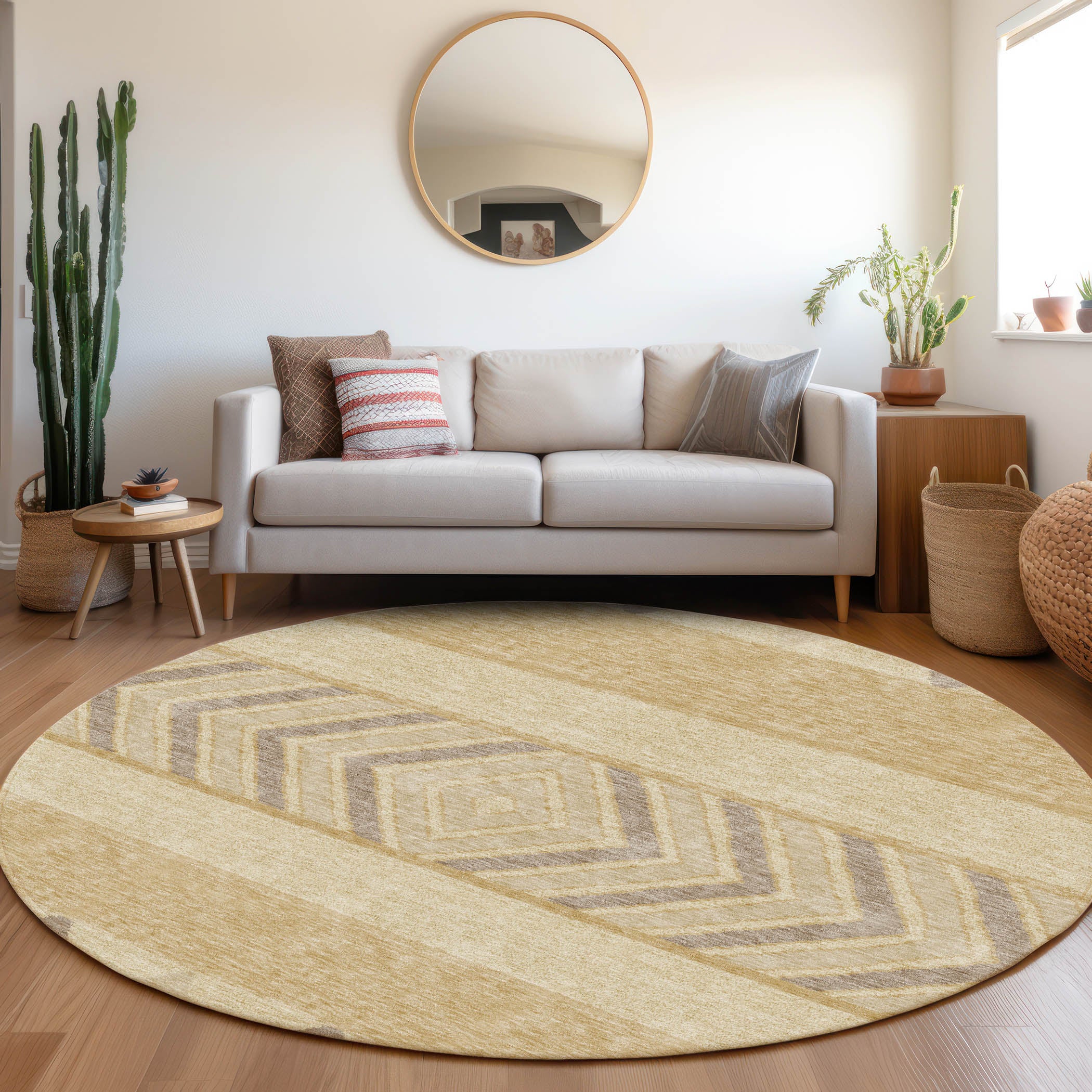 Kotor Machine Washable Transitional Gold Rug 8' x 8' #shape_Round