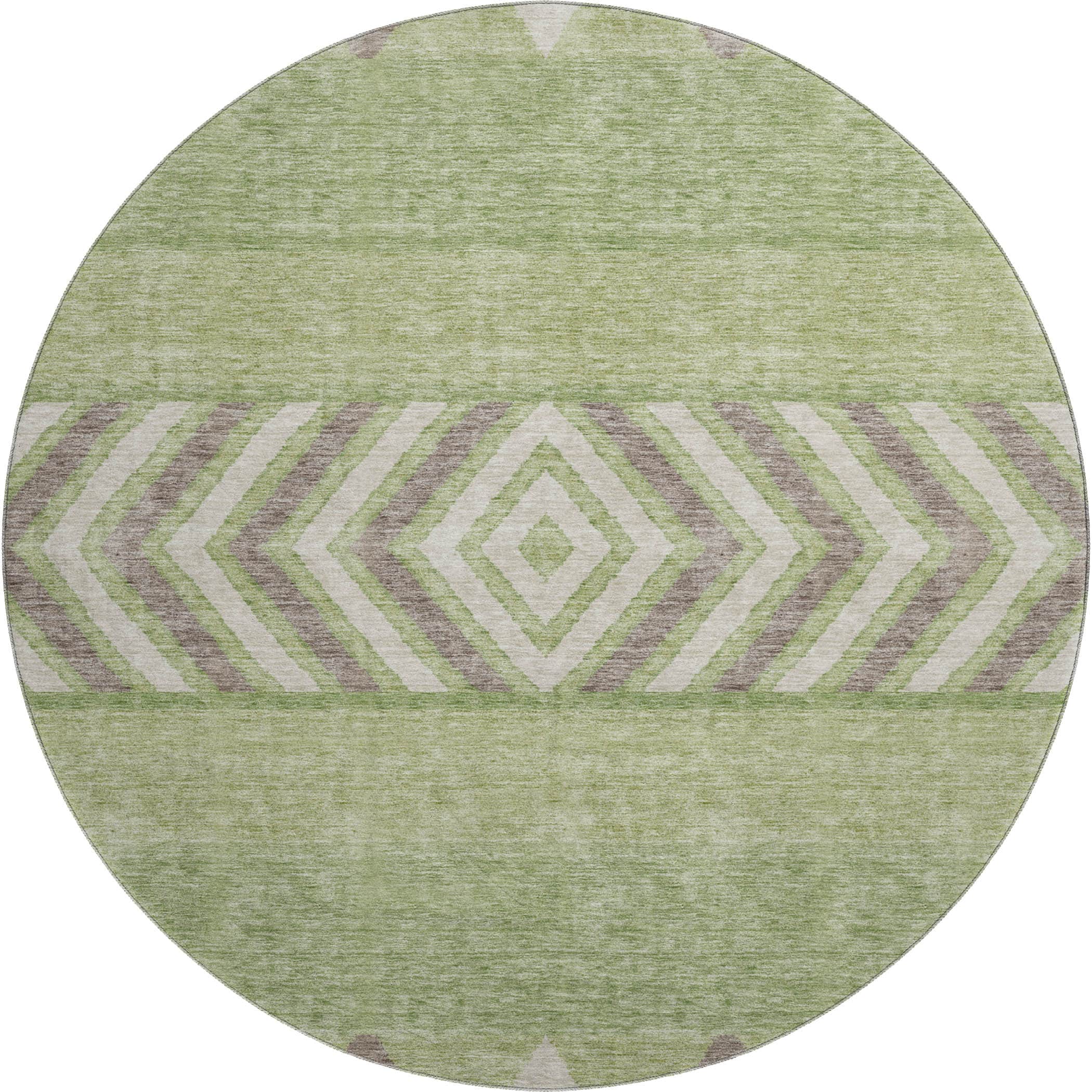 Kotor Machine Washable Transitional Green Rug 8' x 8' #shape_Round
