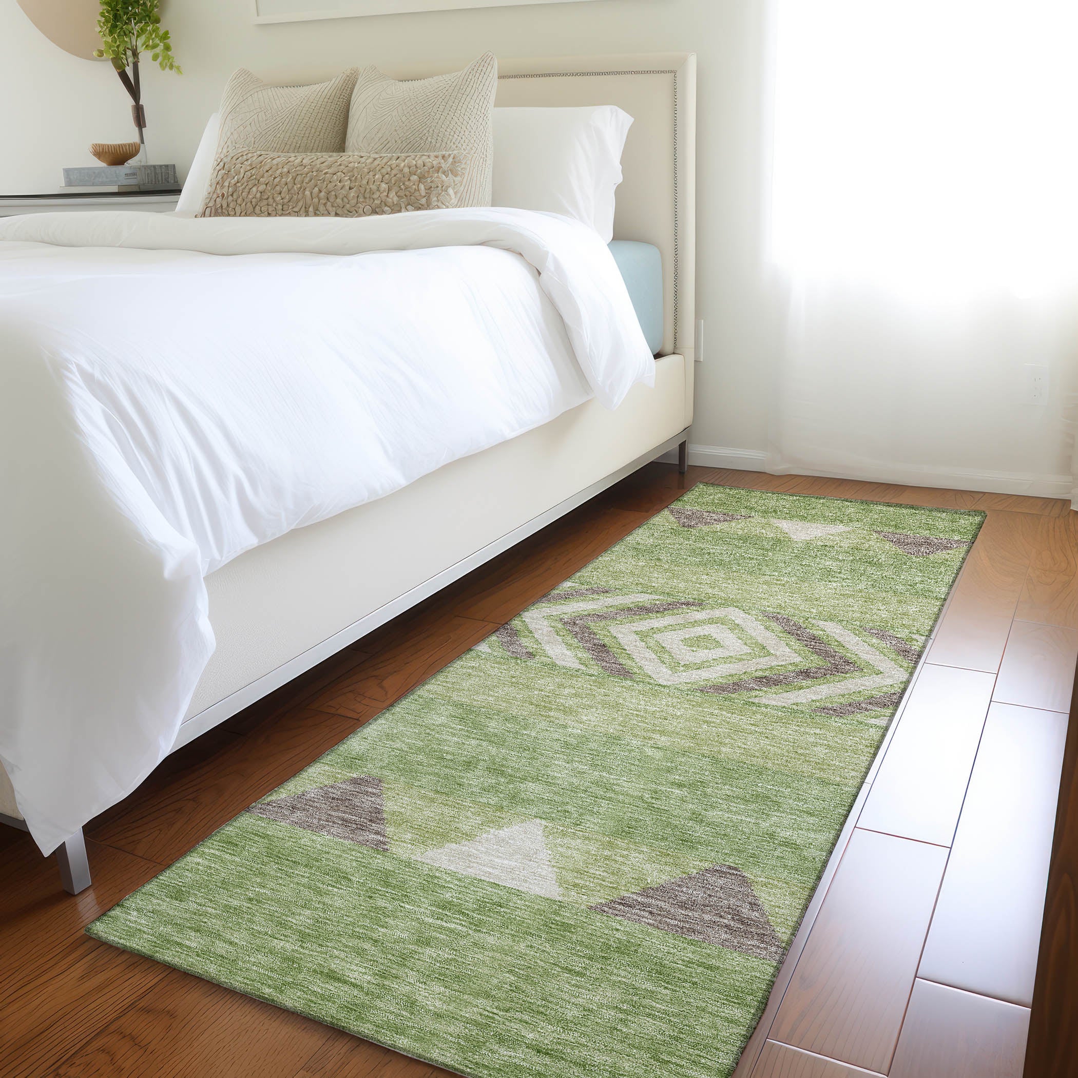 Kotor Machine Washable Transitional Green Rug 2'3" x 7'6" #shape_Runner
