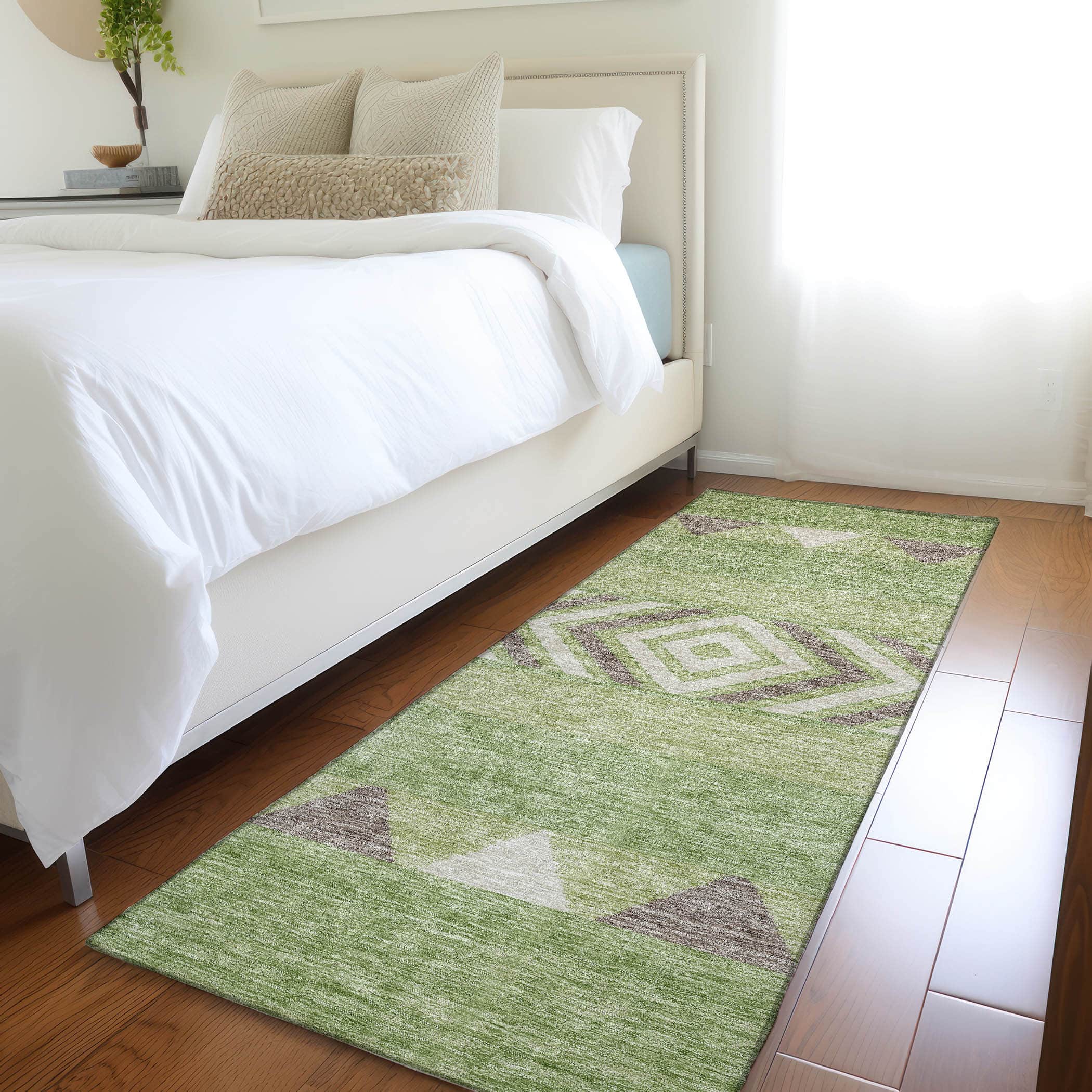 Kotor Machine Washable Transitional Green Rug 2'3" x 7'6" #shape_Runner