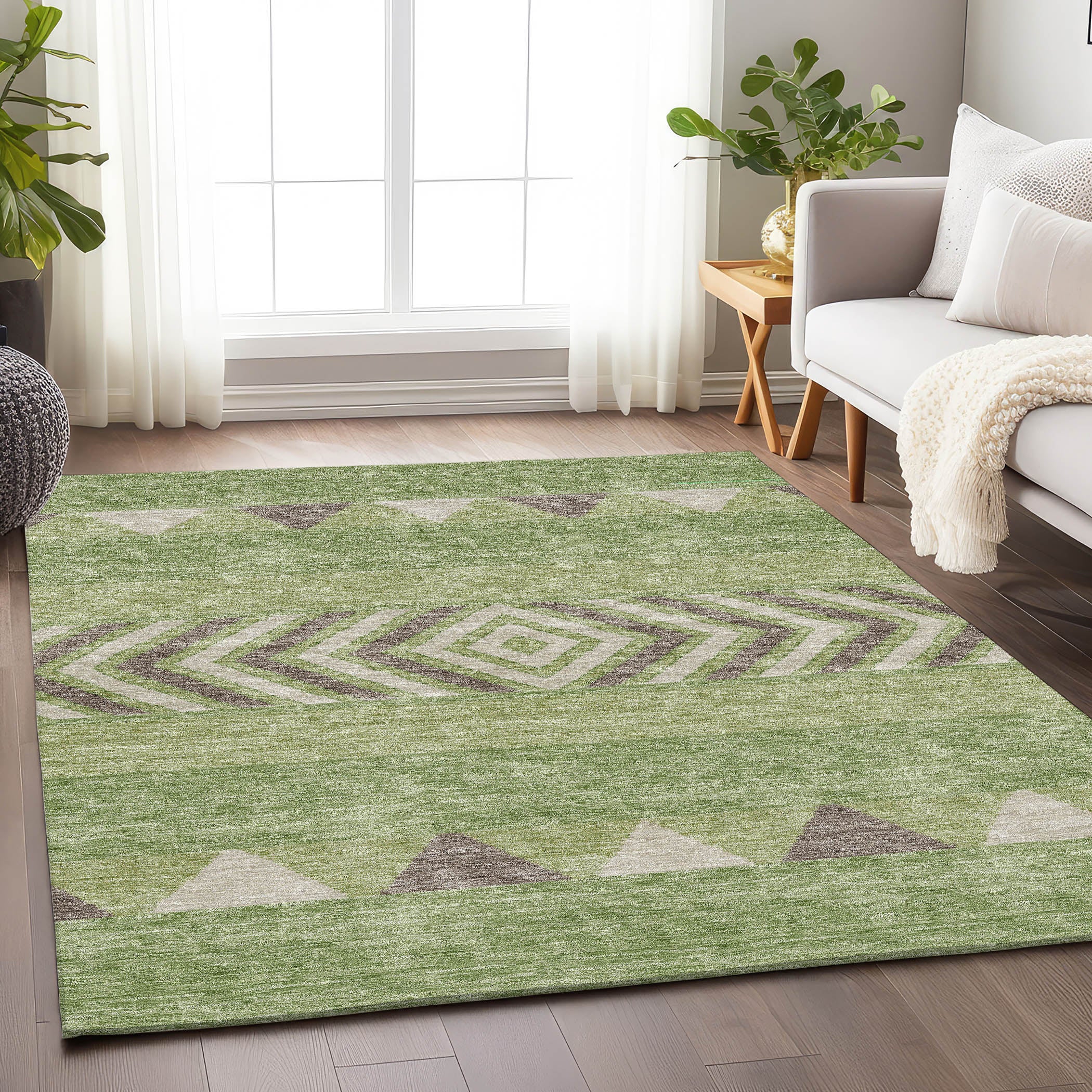 Kotor Machine Washable Transitional Green Rug 2'6" x 3'10" #shape_Rectangle