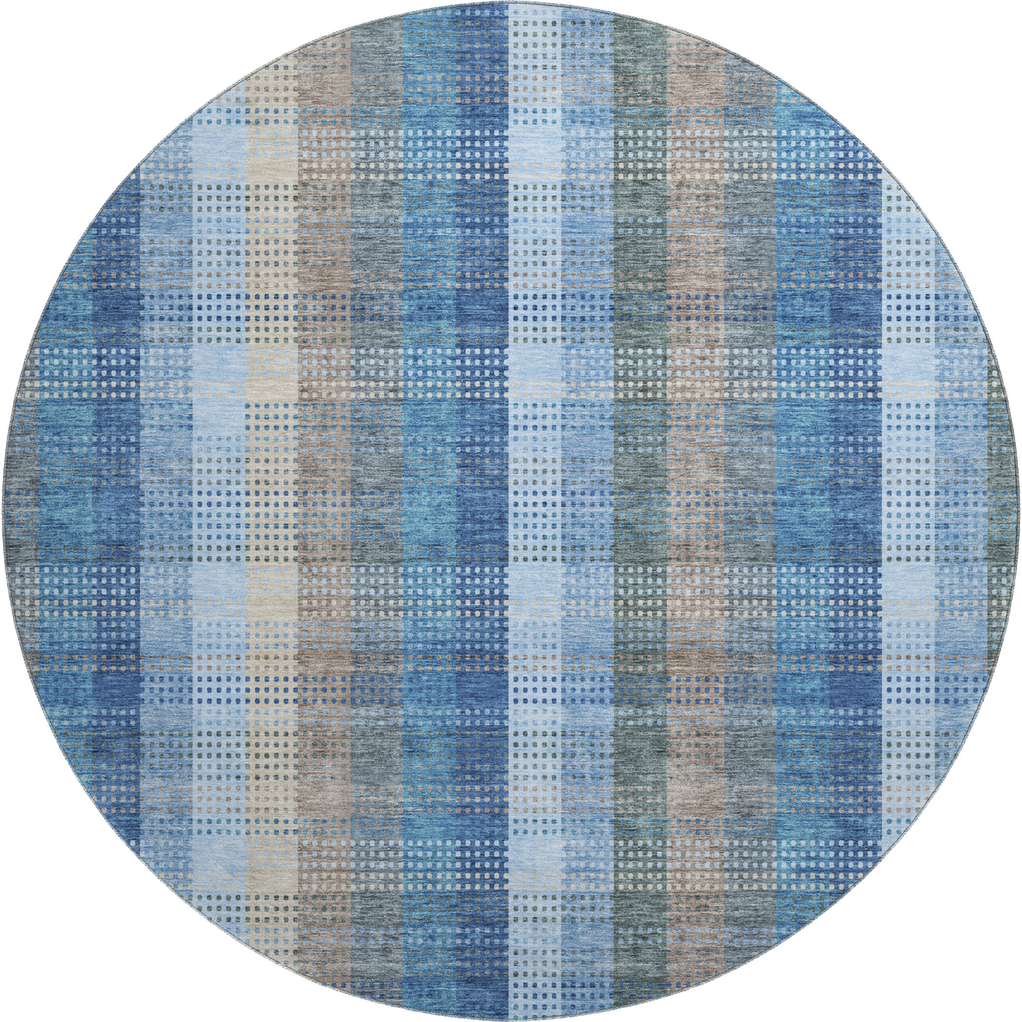 Lisbon Machine Washable Transitional Denim Blue Rug 8' x 8' #shape_Round