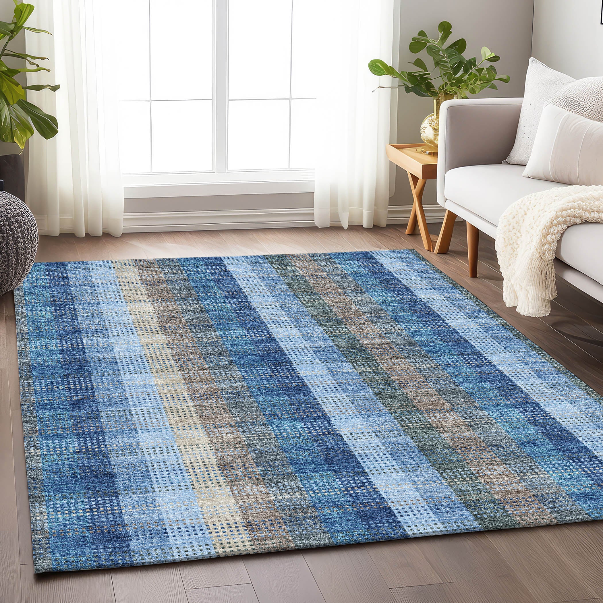 Lisbon Machine Washable Transitional Denim Blue Rug 2'6" x 3'10" #shape_Rectangle