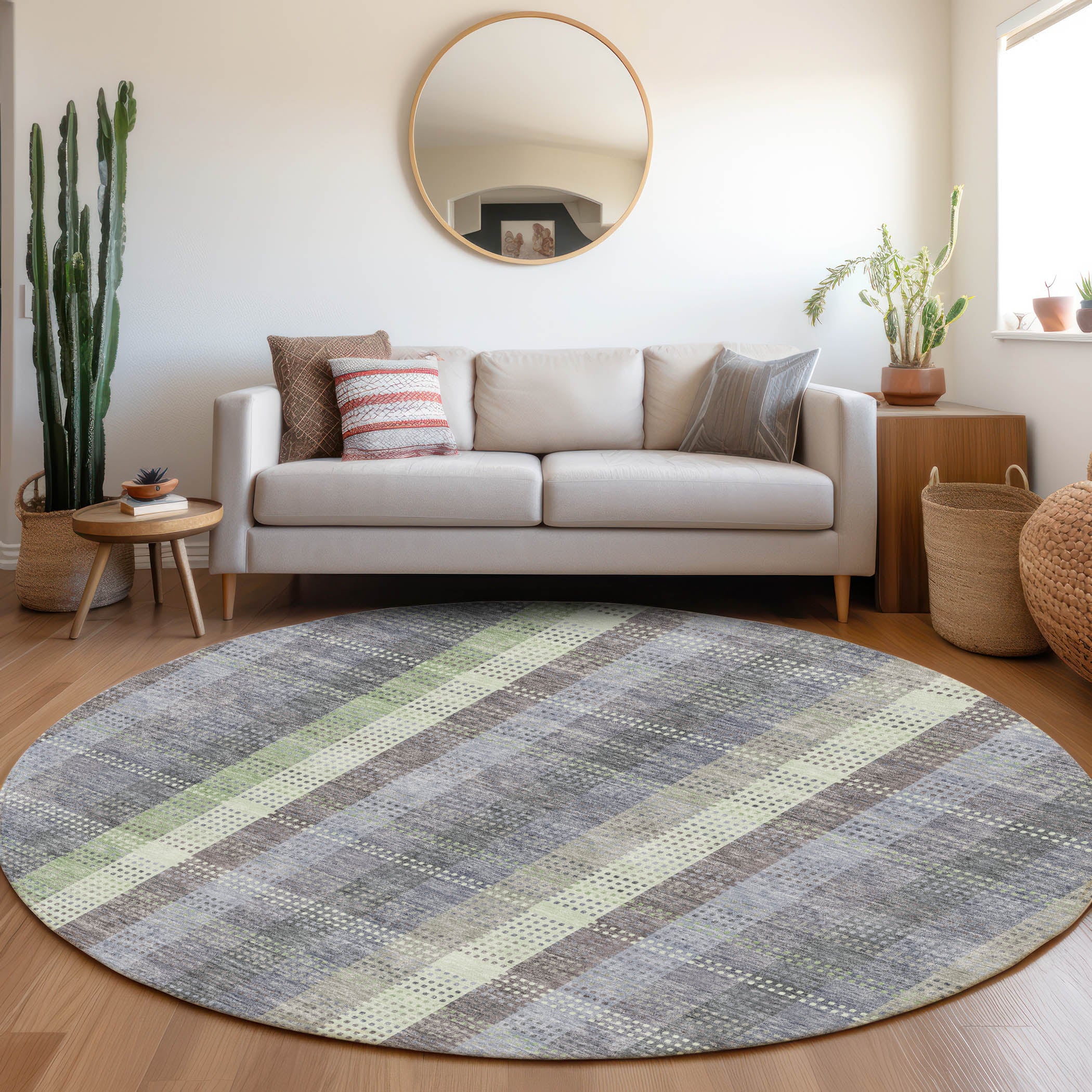 Lisbon Machine Washable Transitional Pewter Gray Rug 8' x 8' #shape_Round