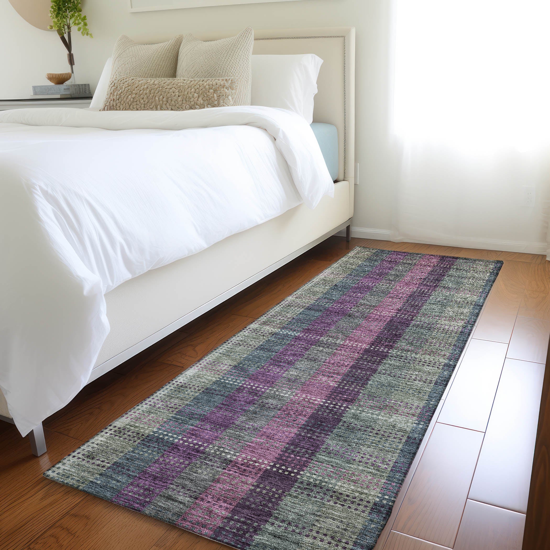 Lisbon Machine Washable Transitional Plum Purple Rug 2'3" x 7'6" #shape_Runner