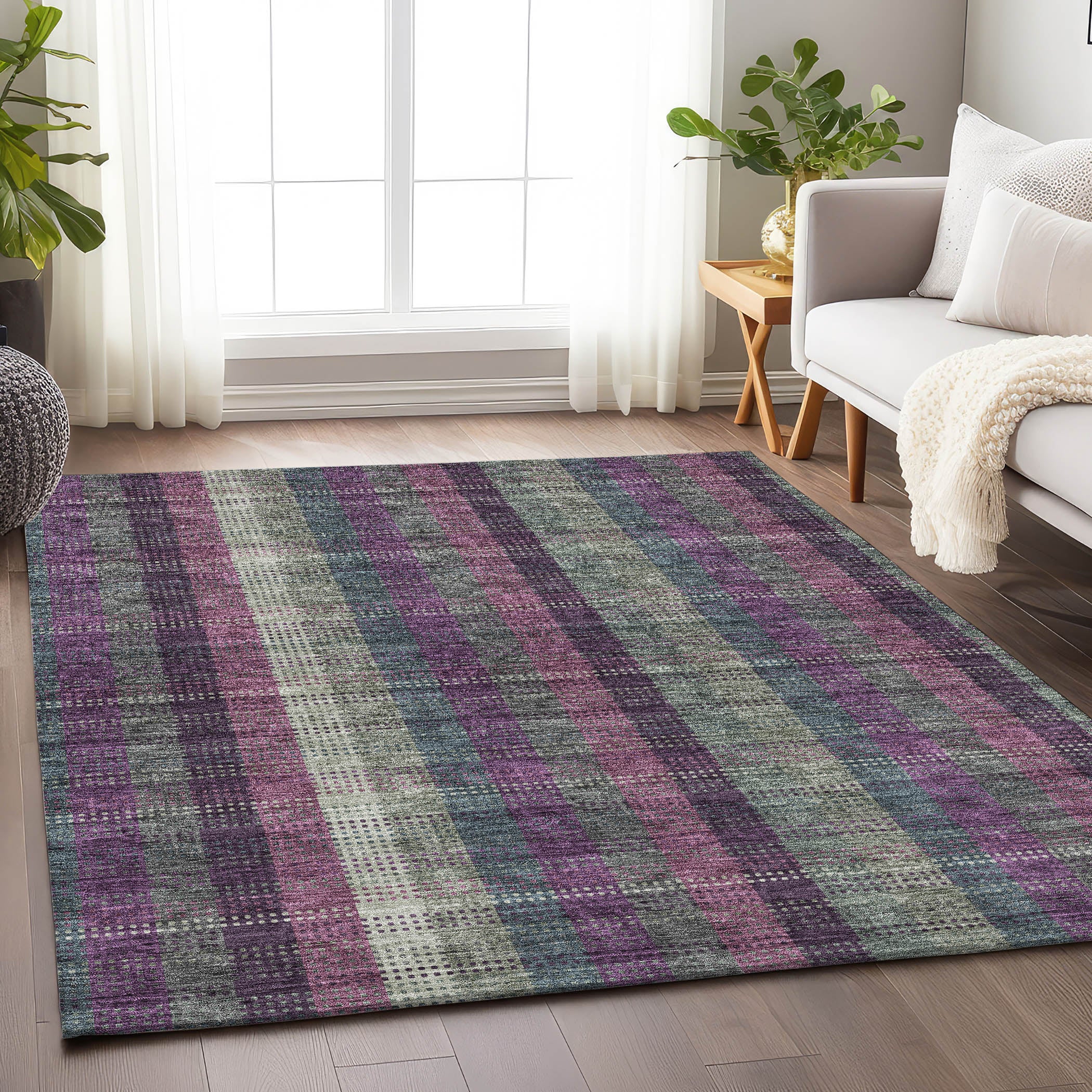 Lisbon Machine Washable Transitional Plum Purple Rug 2'6" x 3'10" #shape_Rectangle