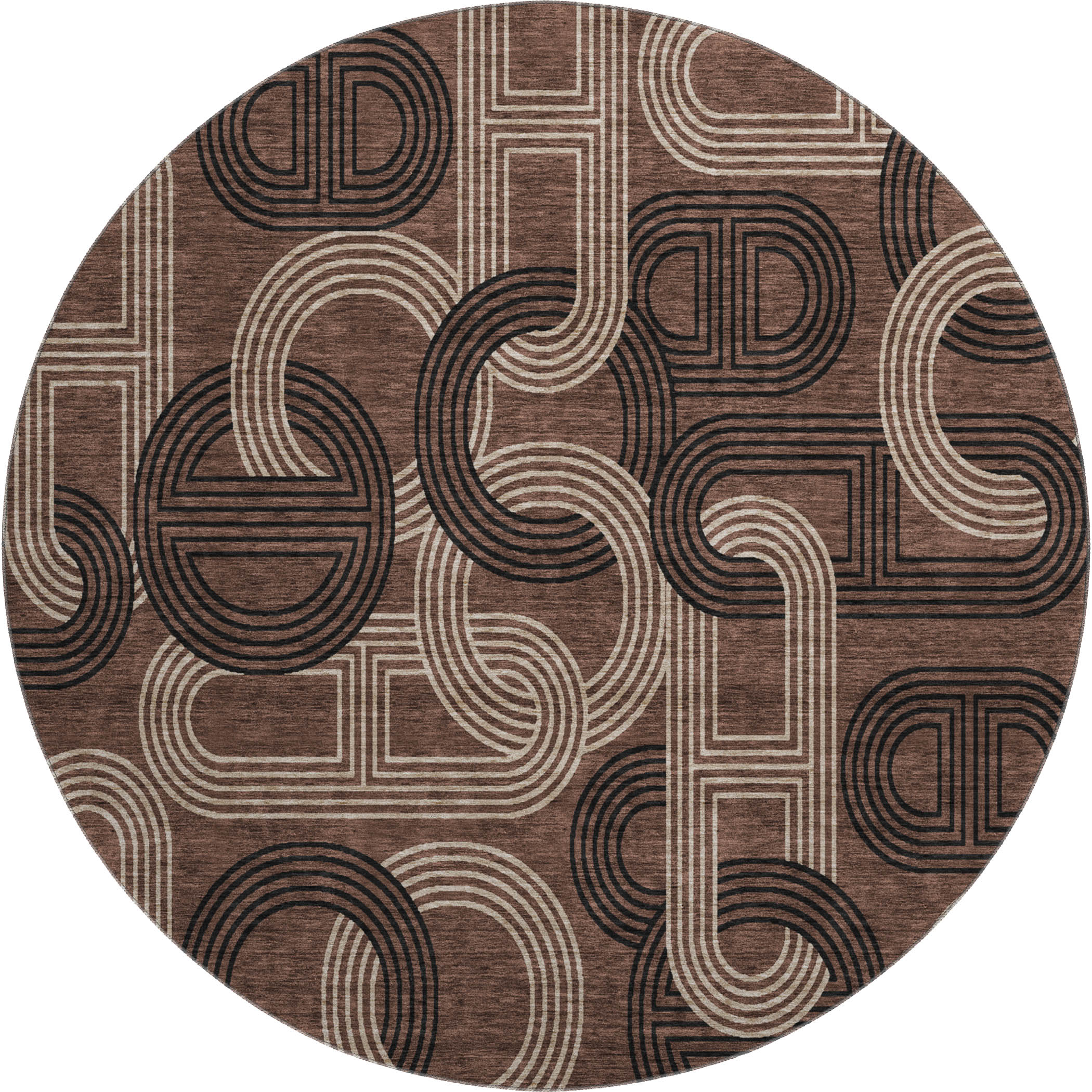 Bruges Machine Washable Transitional Chocolate Brown Rug 8' x 8' #shape_Round