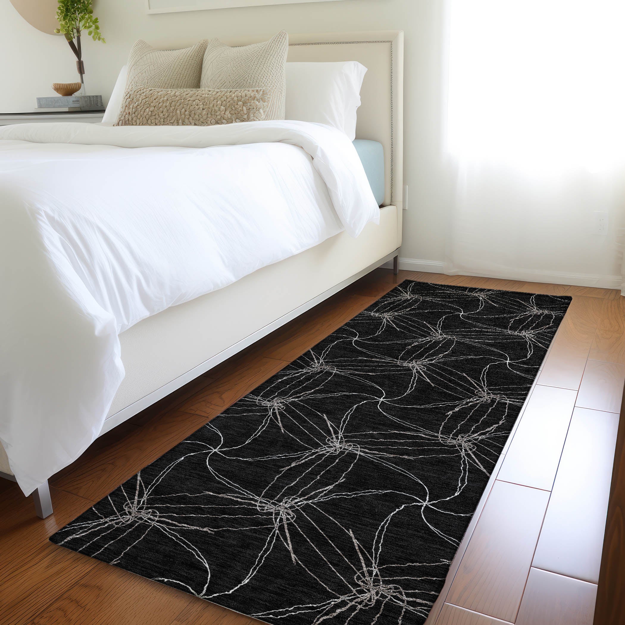 Bangkok Machine Washable Transitional Black Rug 2'3" x 7'6" #shape_Runner