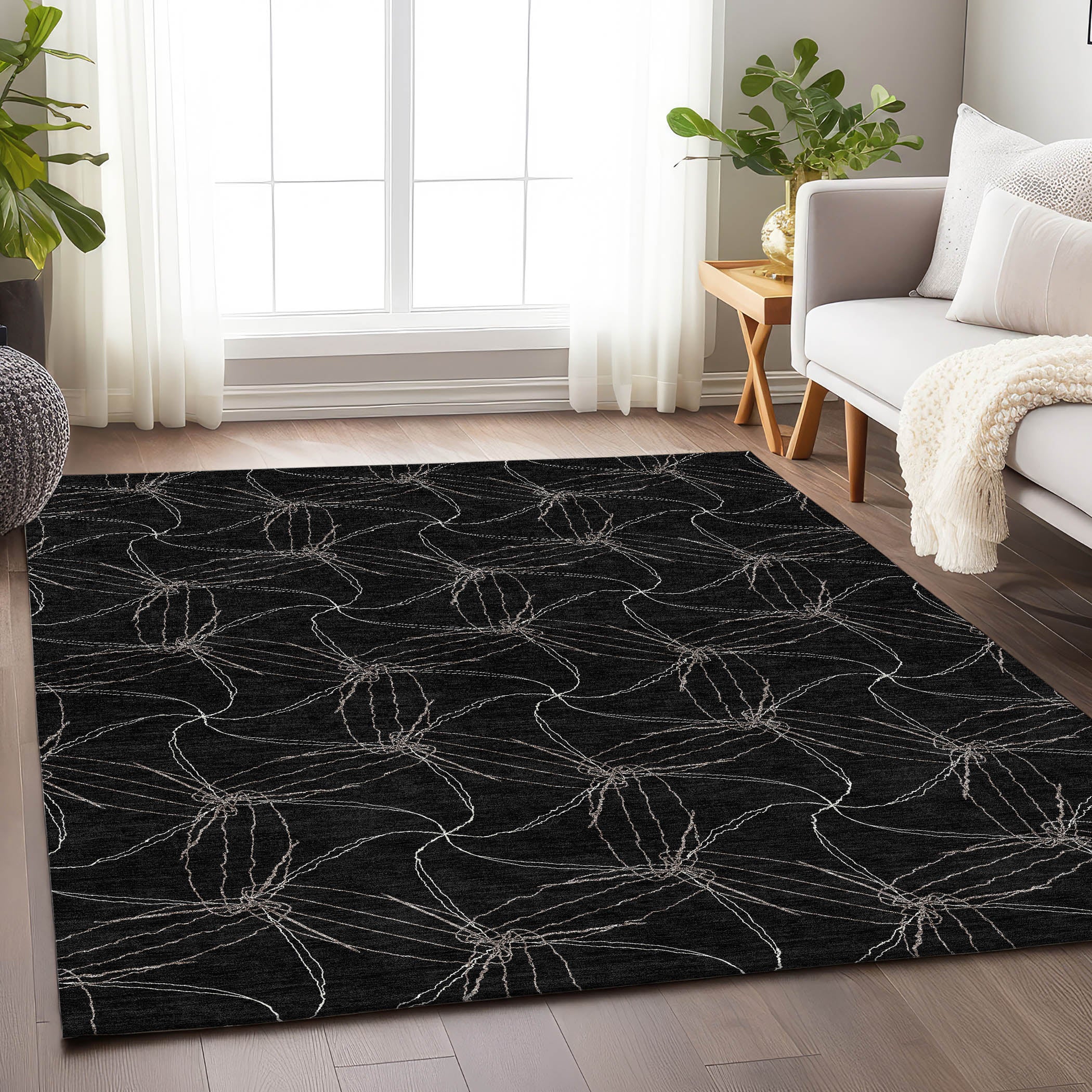 Bangkok Machine Washable Transitional Black Rug 2'6" x 3'10" #shape_Rectangle