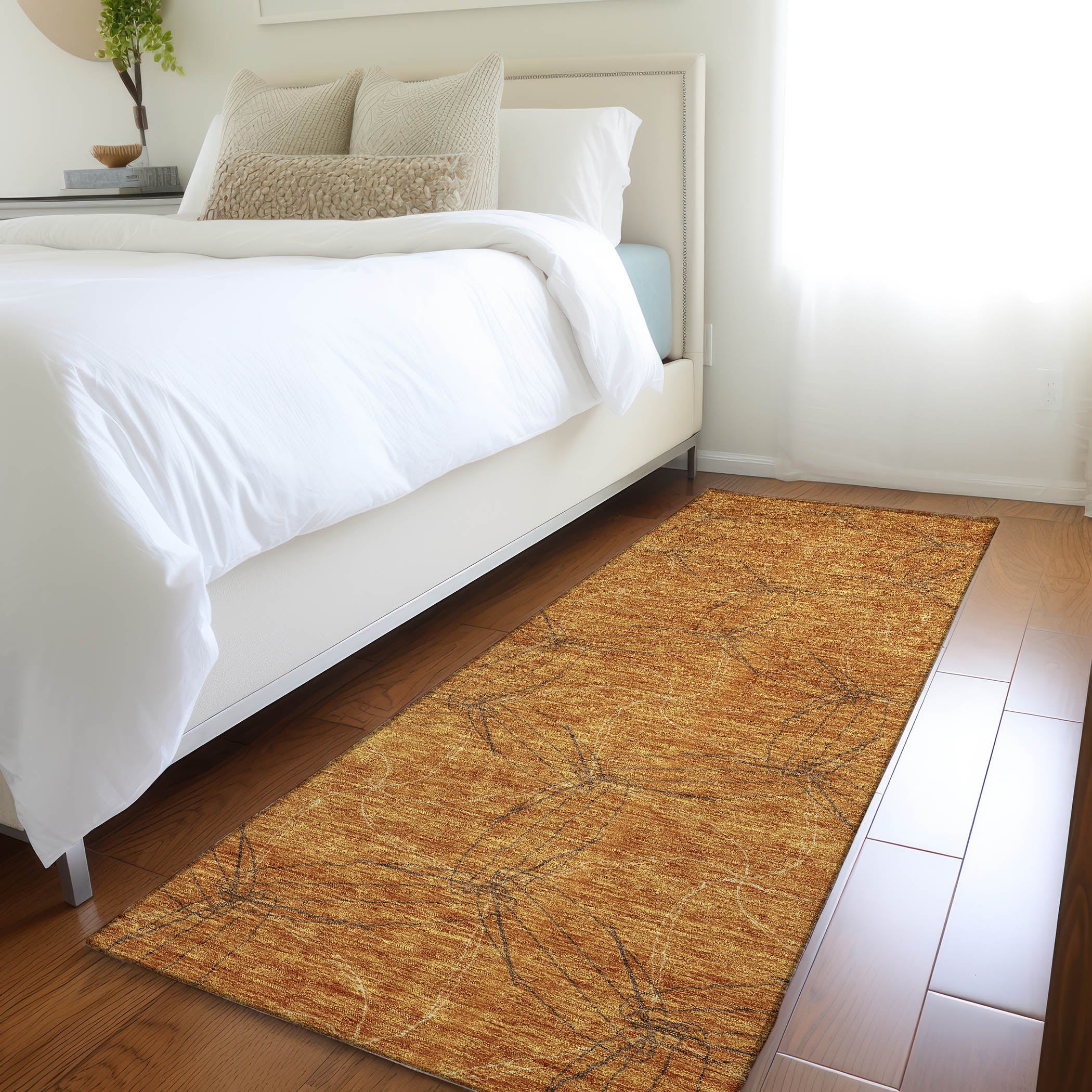 Bangkok Machine Washable Transitional Copper Orange Rug 2'3" x 7'6" #shape_Runner
