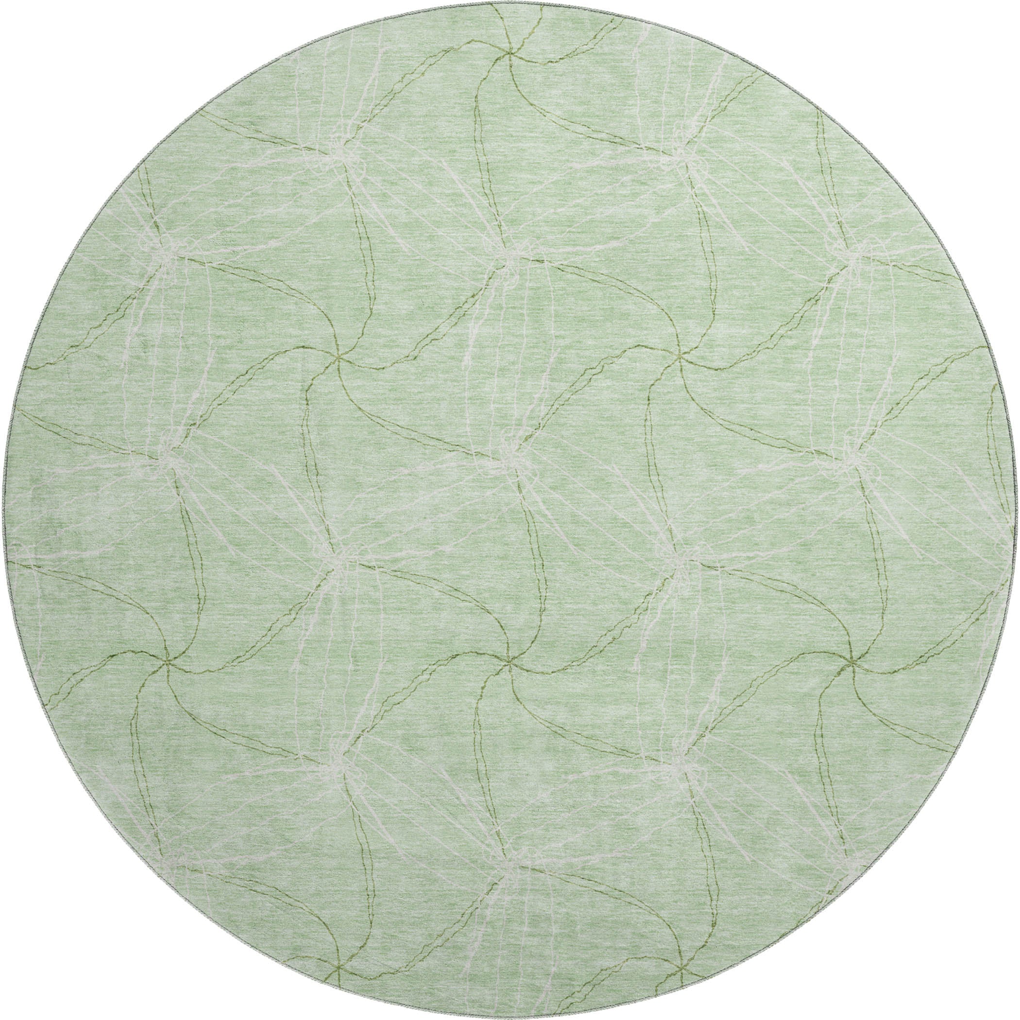 Bangkok Machine Washable Transitional Mint Green Rug 8' x 8' #shape_Round