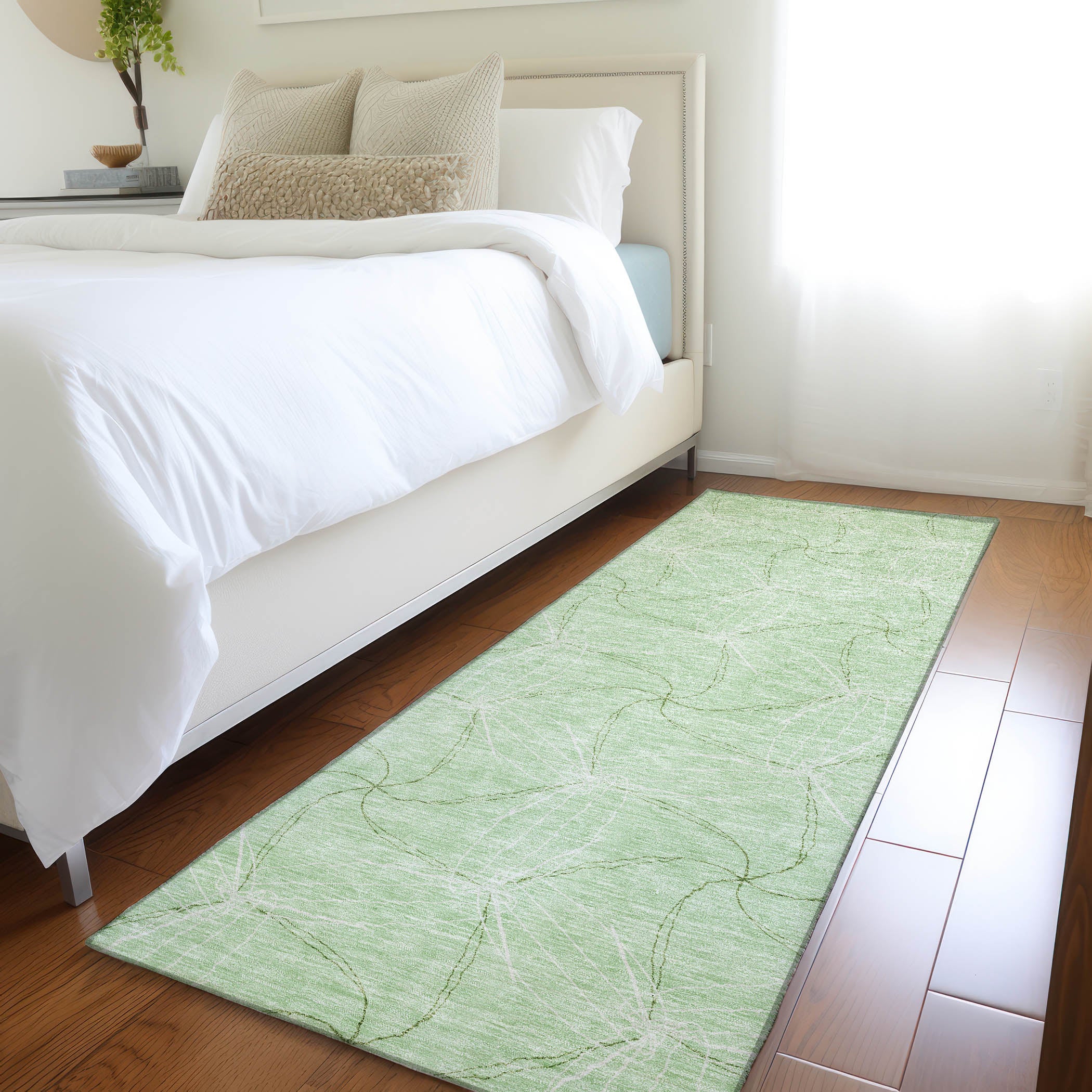 Bangkok Machine Washable Transitional Mint Green Rug 2'3" x 7'6" #shape_Runner