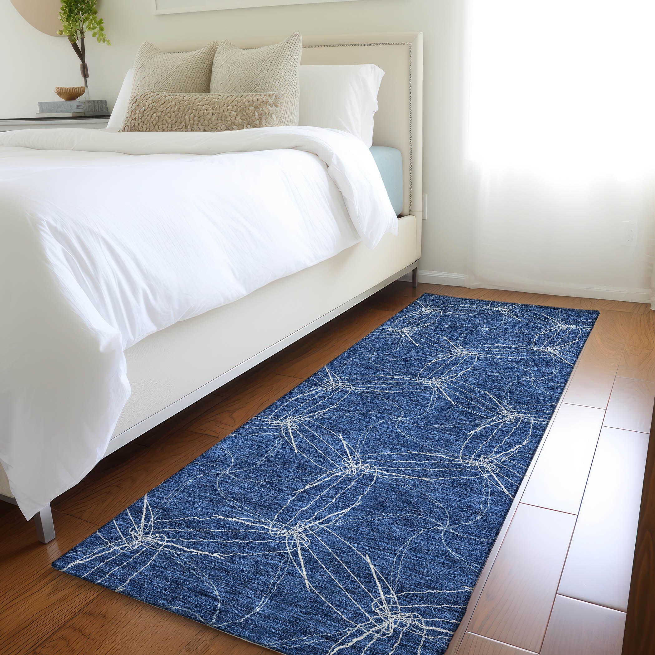 Bangkok Machine Washable Transitional Navy Blue Rug 2'3" x 7'6" #shape_Runner