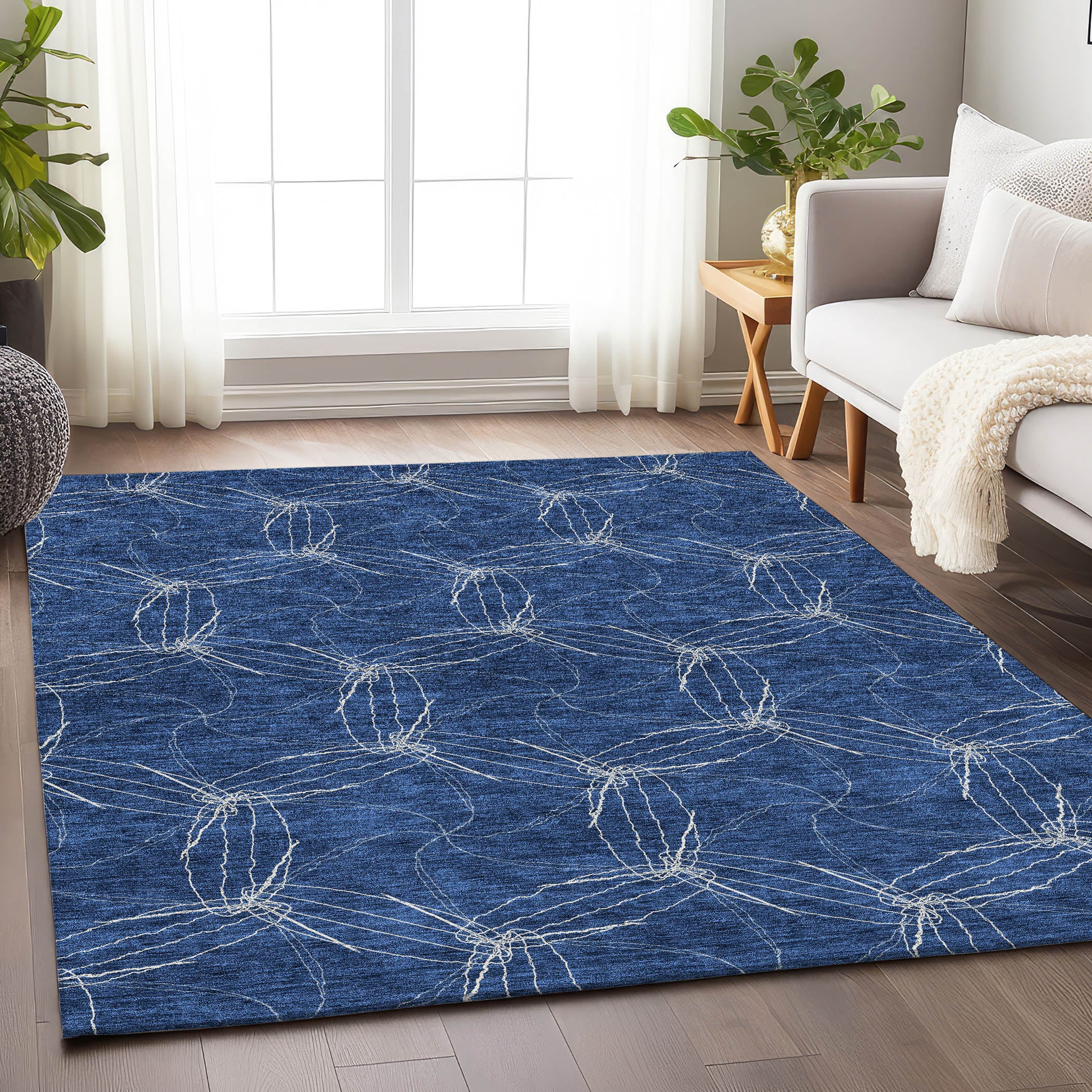 Bangkok Machine Washable Transitional Navy Blue Rug 2'6" x 3'10" #shape_Rectangle