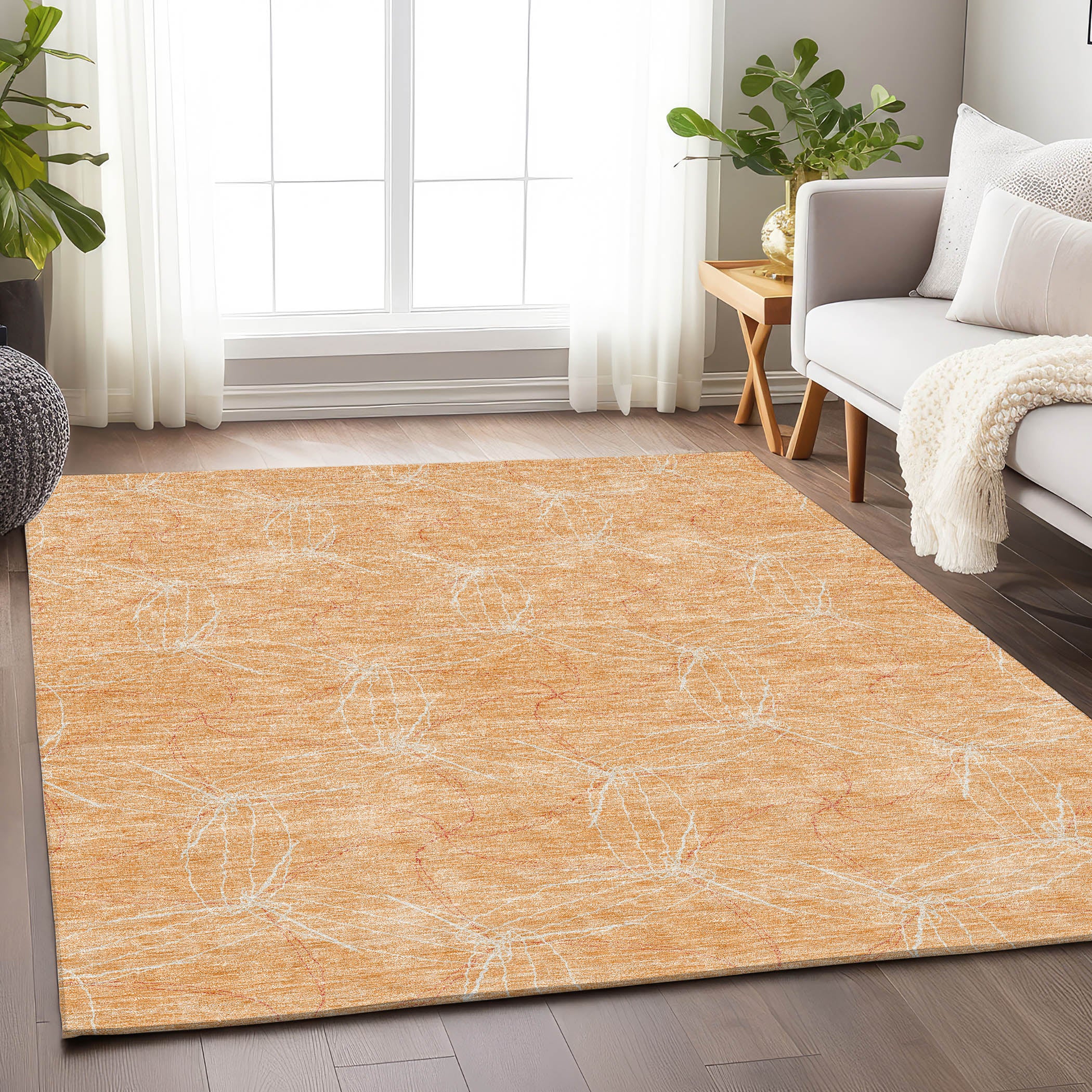 Bangkok Machine Washable Transitional Peach Orange Rug 2'6" x 3'10" #shape_Rectangle