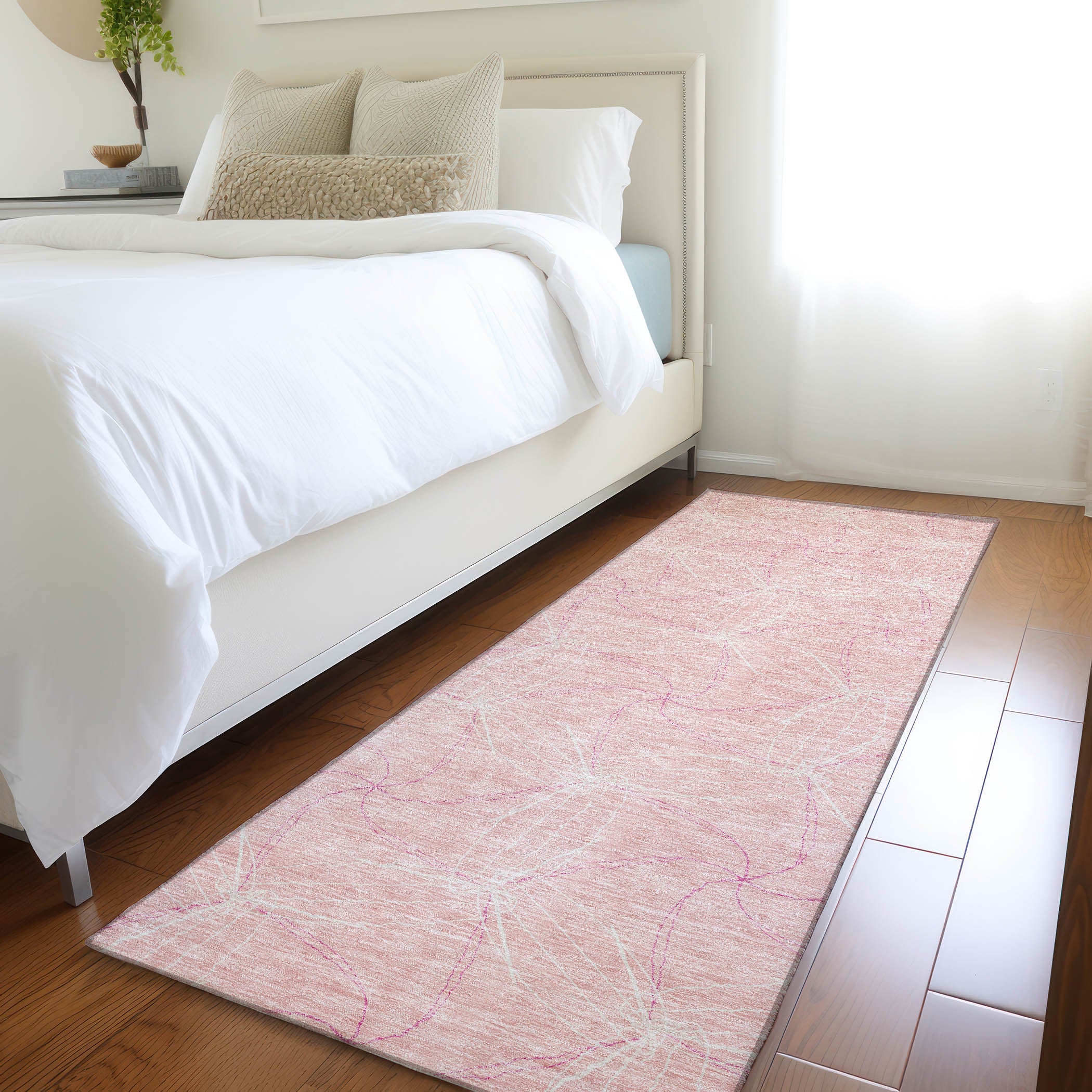 Bangkok Machine Washable Transitional Pink Rug 2'3" x 7'6" #shape_Runner