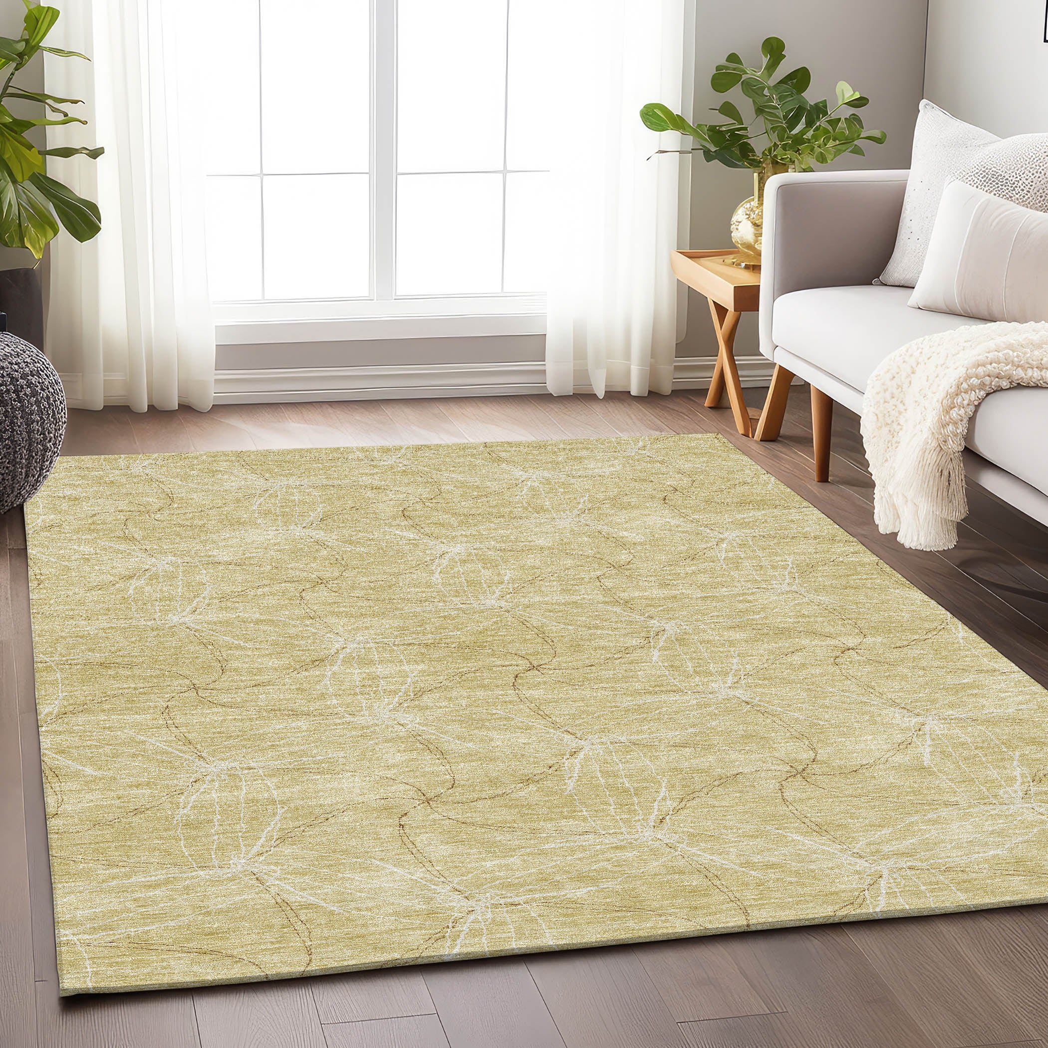 Bangkok Machine Washable Transitional Wheat Gold Rug 2'6" x 3'10" #shape_Rectangle