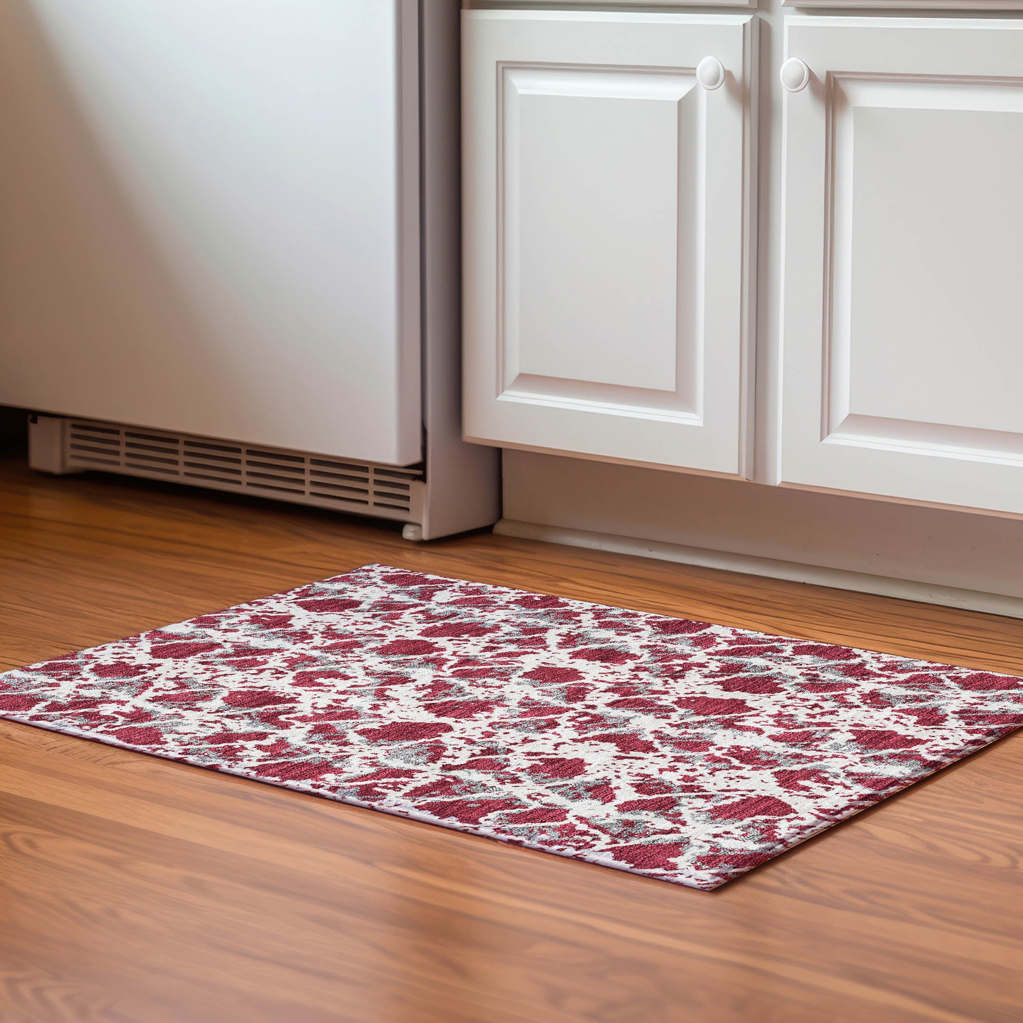 Bern Machine Washable Transitional Burgundy Red Rug 1'8" x 2'6" #shape_Rectangle