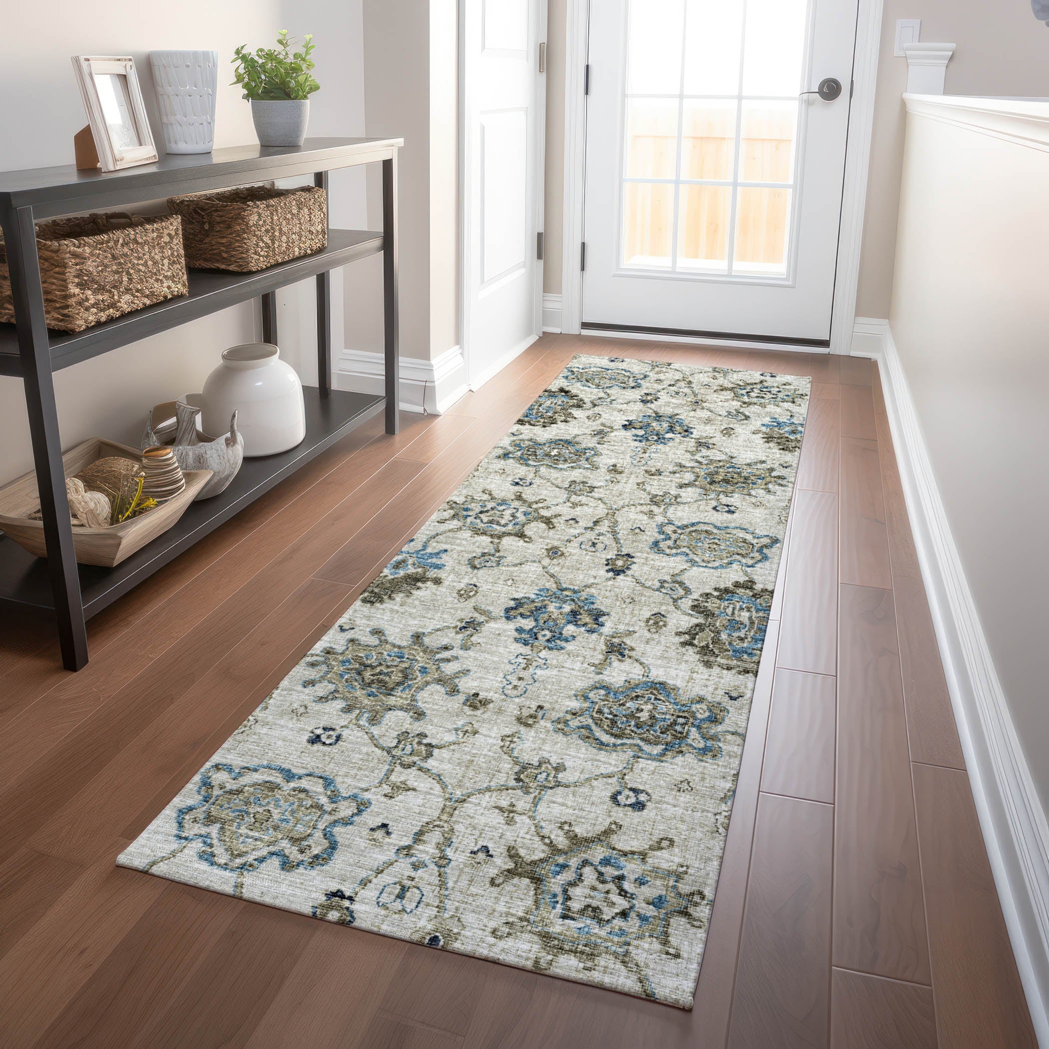 Sarajevo Machine Washable Traditional Blue Rug 2'3" x 7'6" #shape_Runner